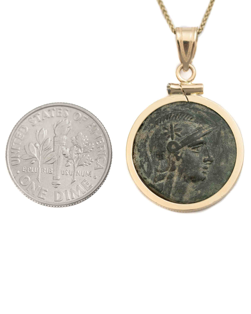 14k Gold Genuine Ancient Greek Coin Necklace (Athena/Owl; 200-133 B.C.)