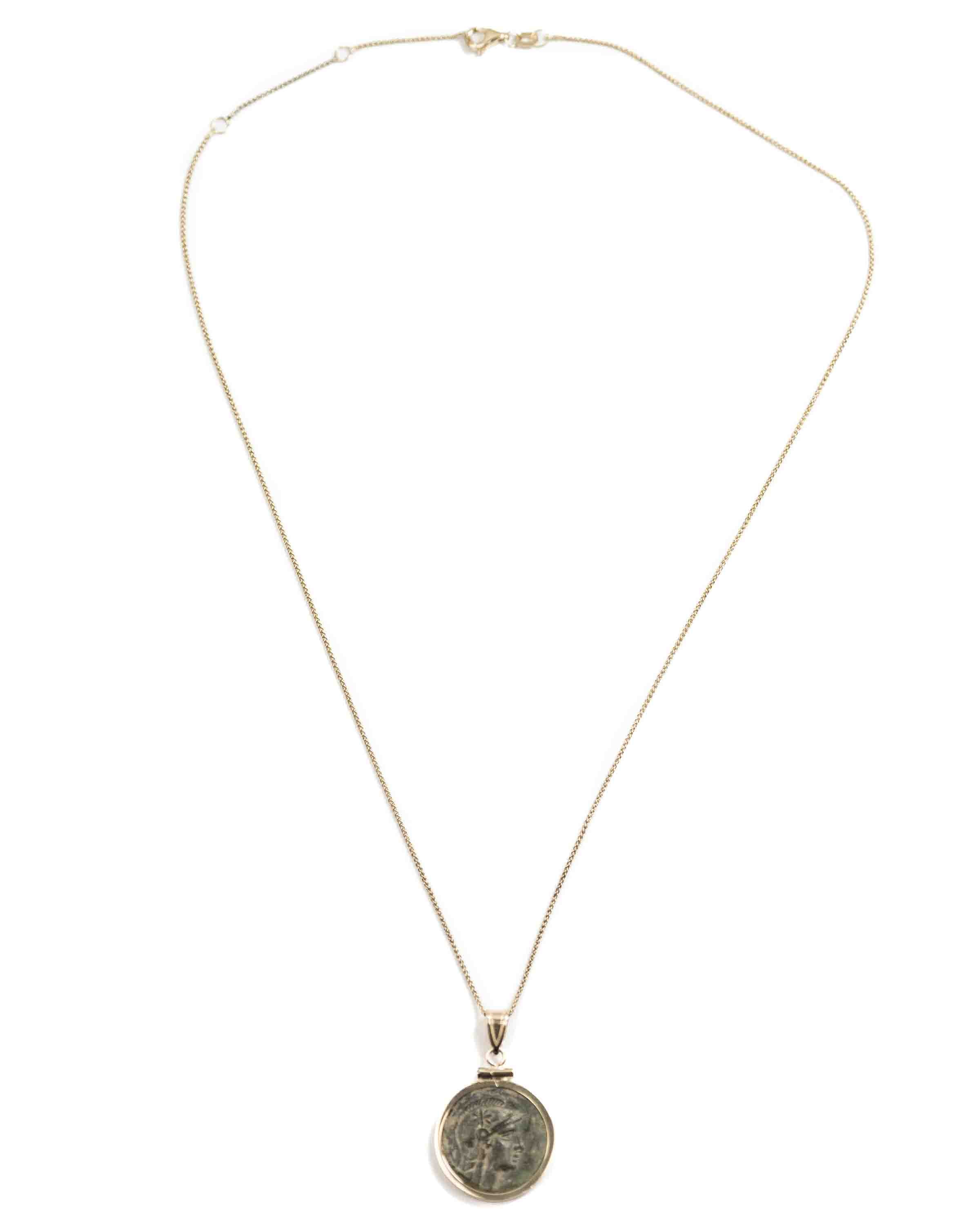 14k Gold Genuine Ancient Greek Coin Necklace (Athena/Owl; 200-133 B.C.)