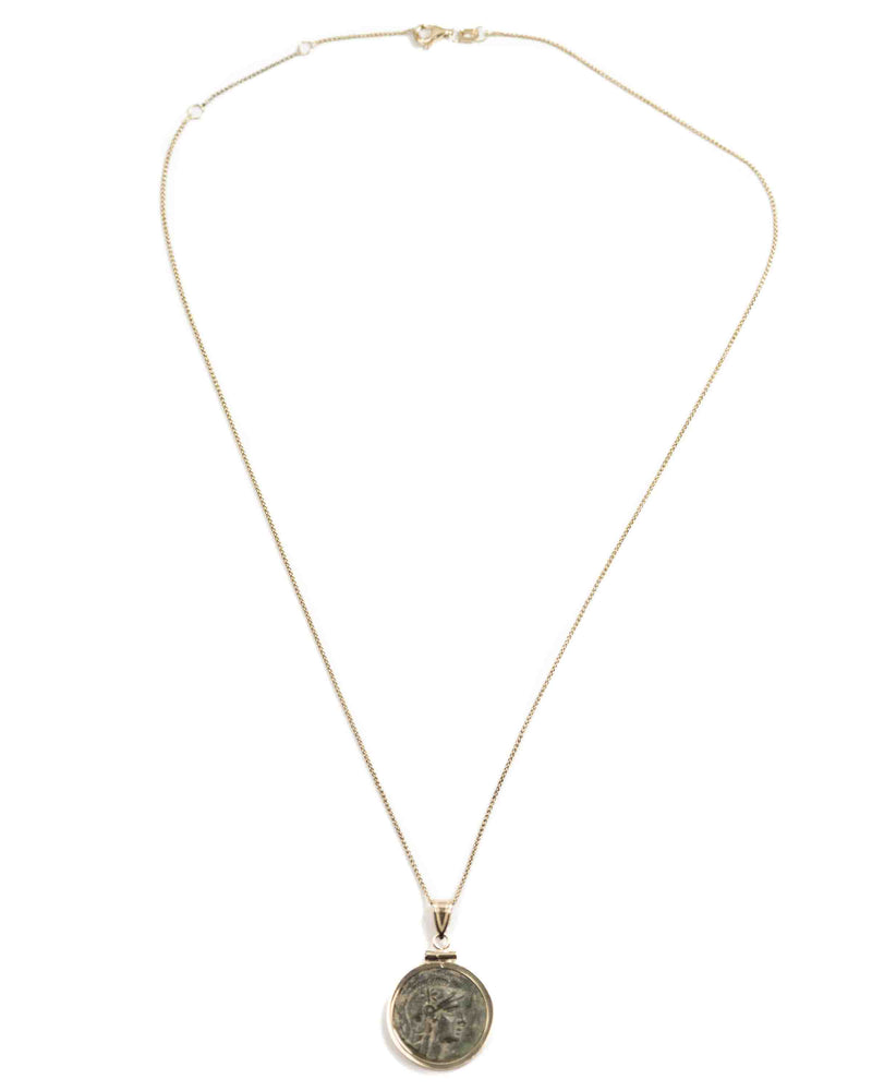 14k Gold Genuine Ancient Greek Coin Necklace (Athena/Owl; 200-133 B.C.)