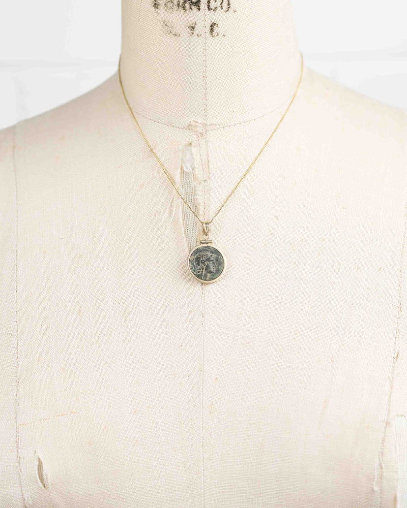14k Gold Genuine Ancient Greek Coin Necklace (Athena/Owl; 200-133 B.C.)