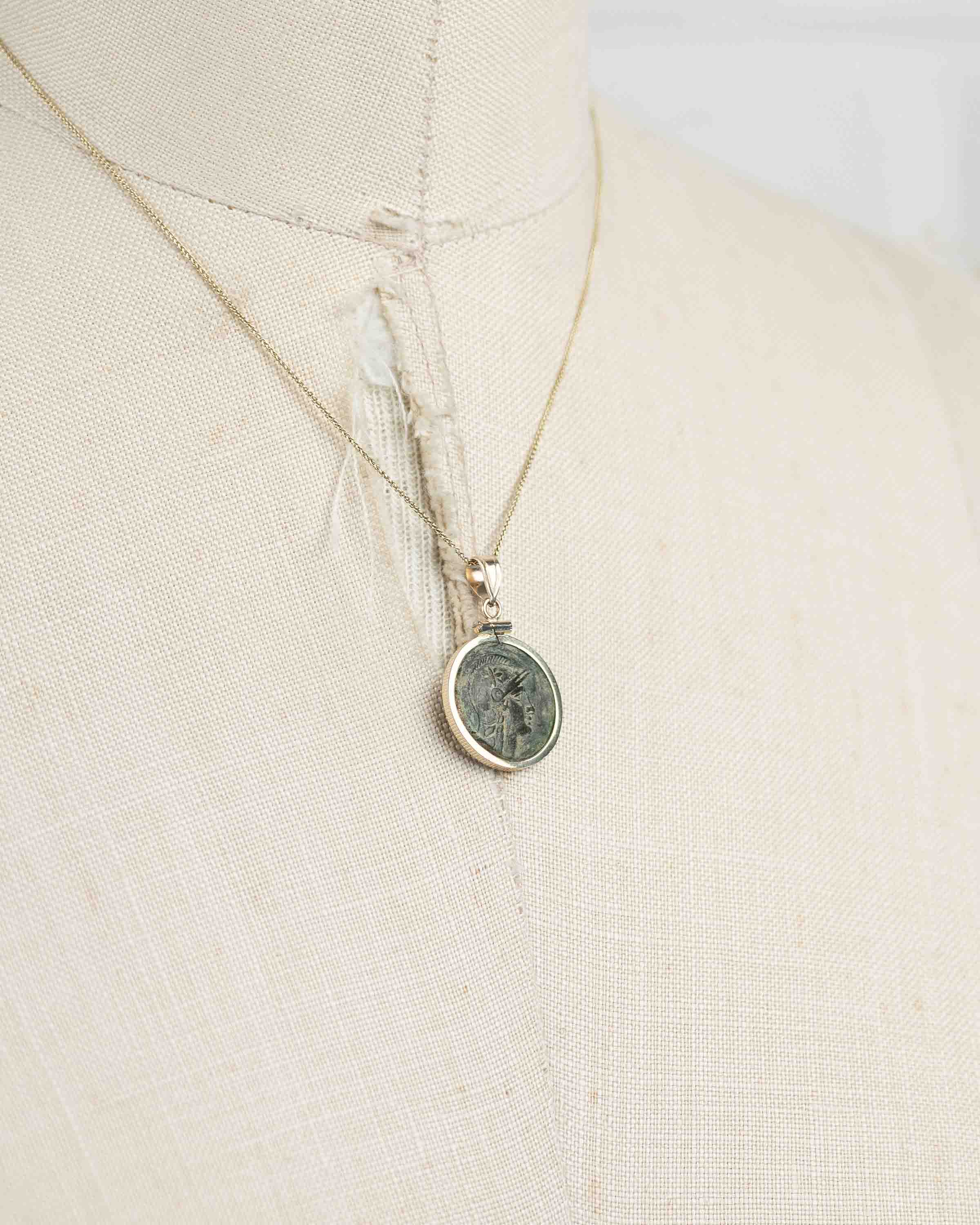 14k Gold Genuine Ancient Greek Coin Necklace (Athena/Owl; 200-133 B.C.)