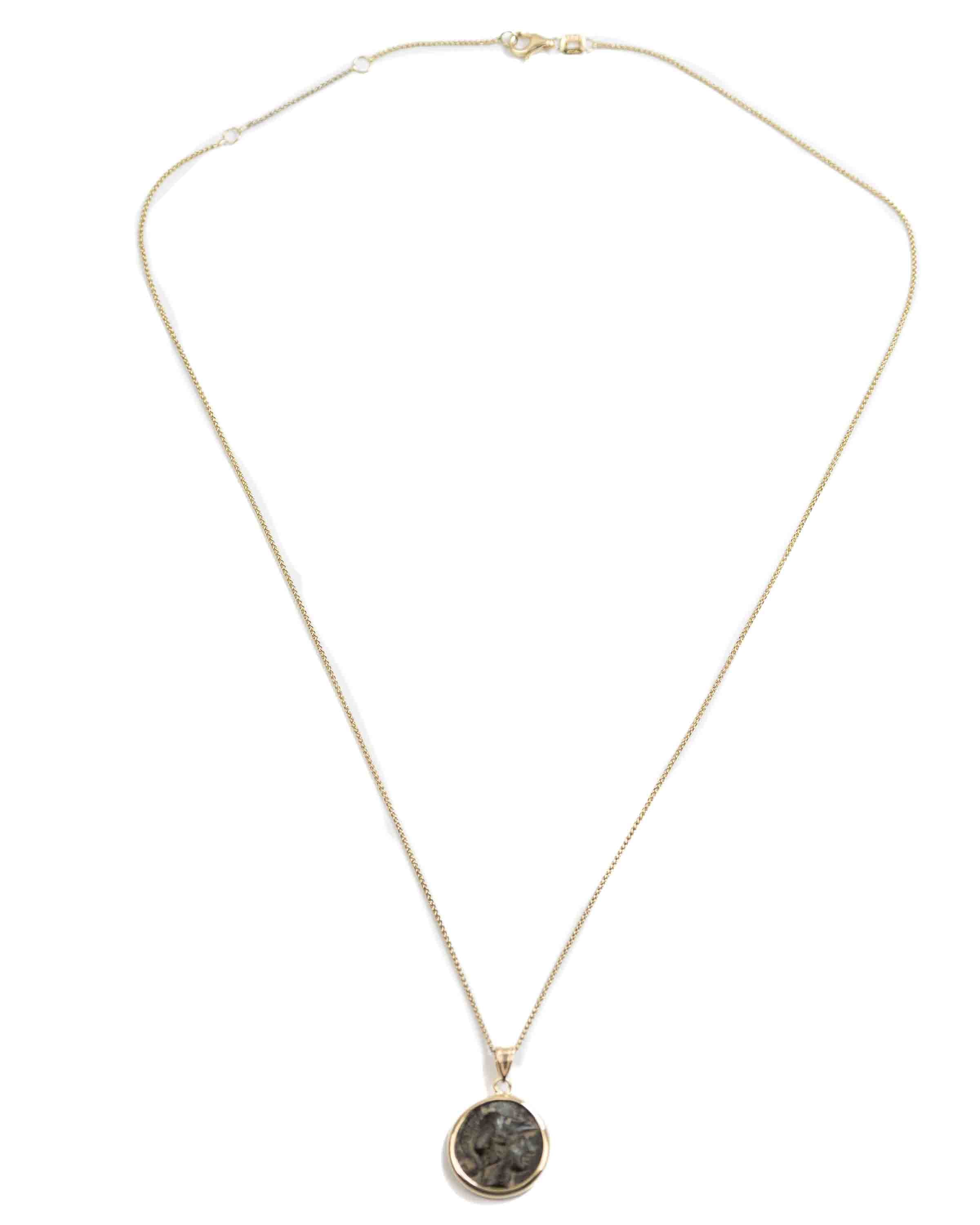 14k Gold Genuine Ancient Greek Coin Necklace (Athena; 306-283 B.C.)