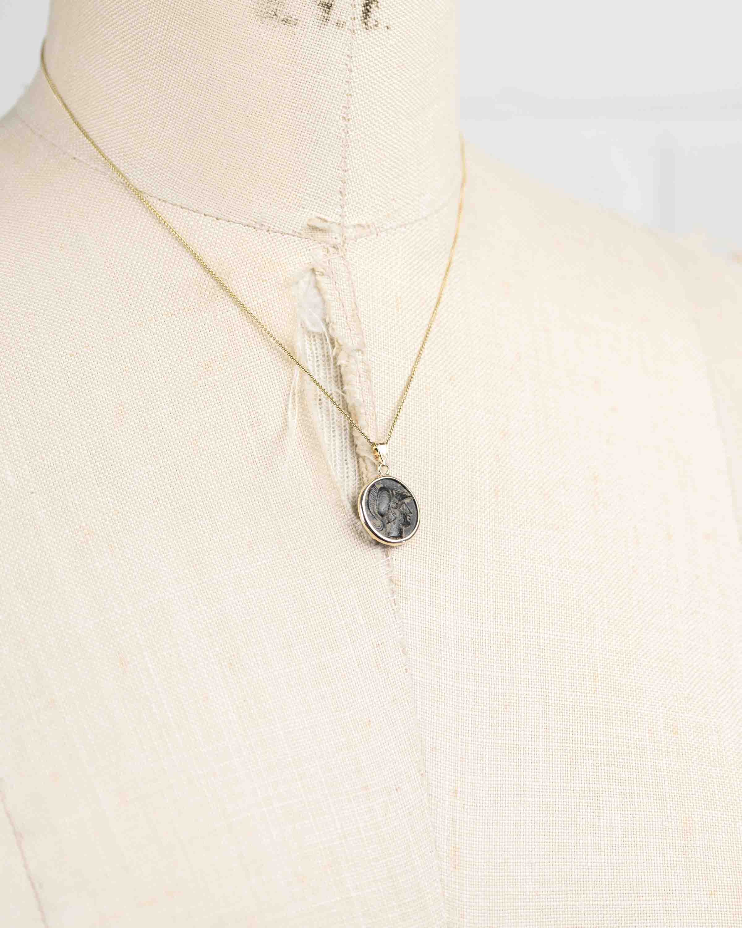 14k Gold Genuine Ancient Greek Coin Necklace (Athena; 306-283 B.C.)