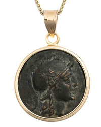 14k Gold Genuine Ancient Greek Coin Necklace (Athena/Owl; 200-133 B.C.)