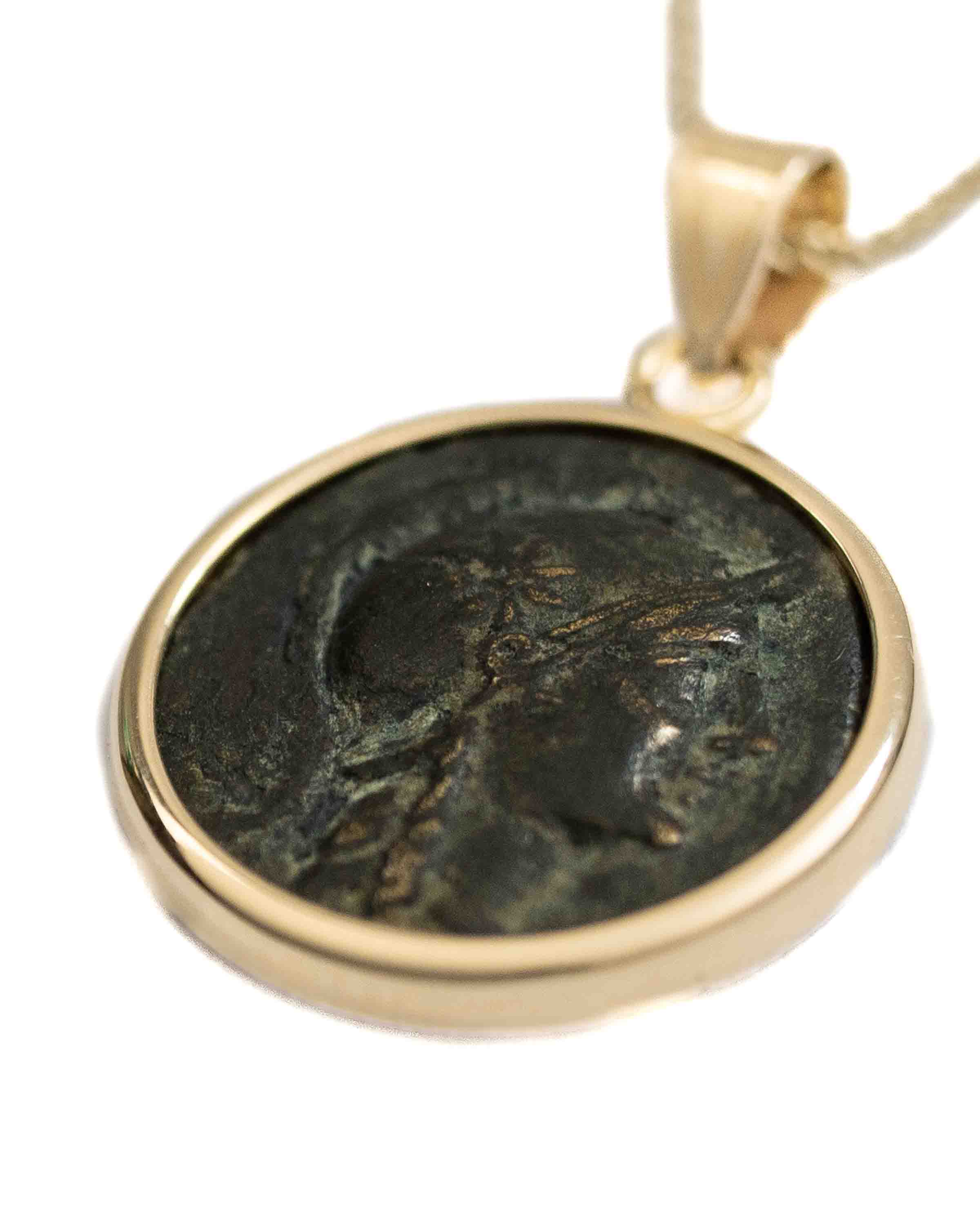 14k Gold Genuine Ancient Greek Coin Necklace (Athena/Owl; 200-133 B.C.)