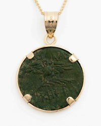 14k Gold Genuine Ancient Greek Coin Necklace (Athena/Owl; 200-133 B.C.)
