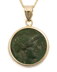 14k Gold Genuine Ancient Greek Coin Necklace (Athena/Owl; 200-133 B.C.)
