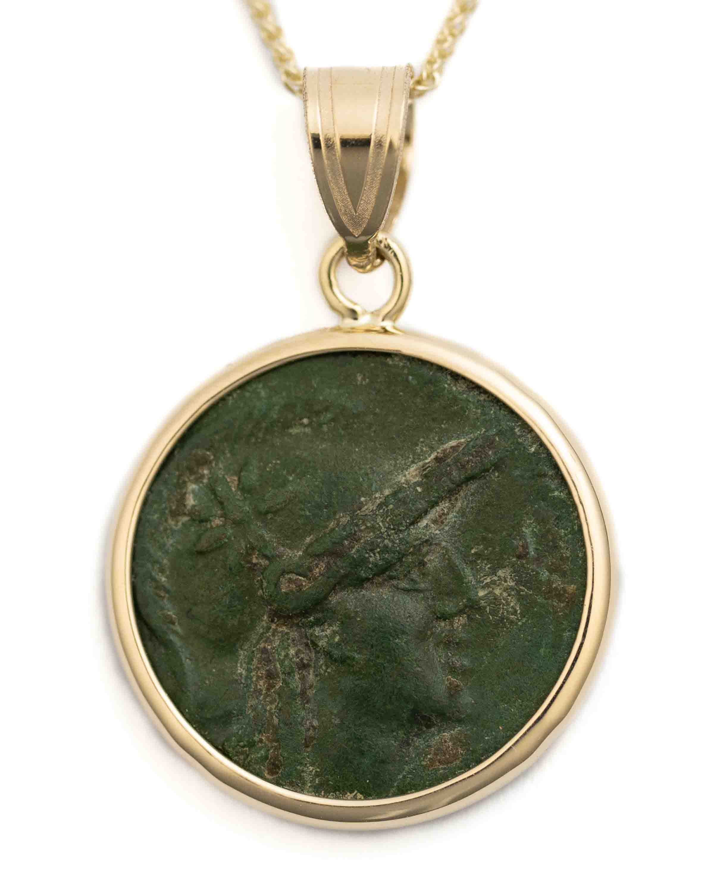 14k Gold Genuine Ancient Greek Coin Necklace (Athena/Owl; 200-133 B.C.)
