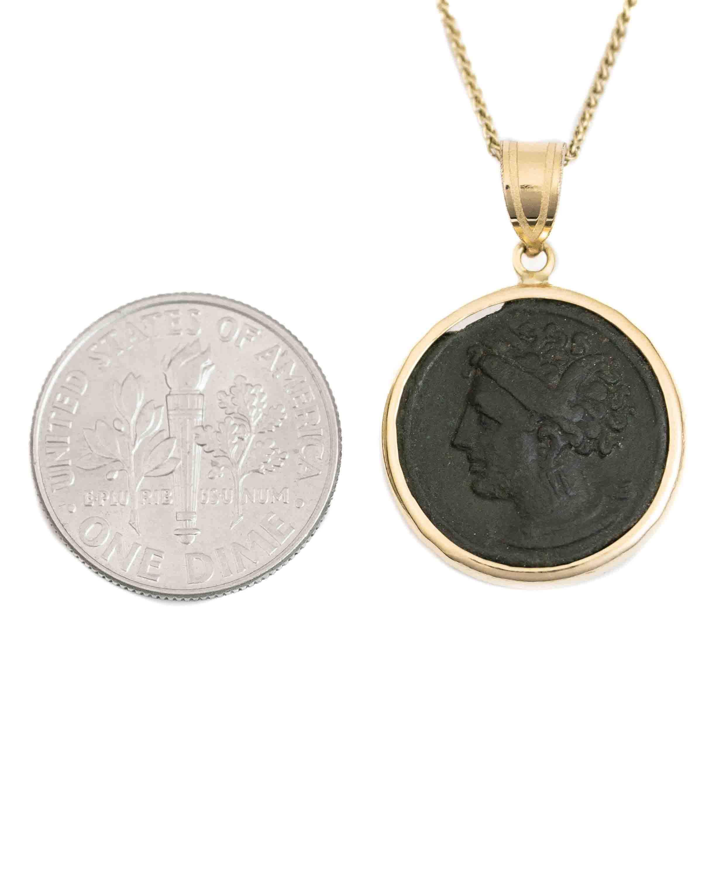 14k Gold Genuine Ancient Greek Coin Necklace (Tanit; 400-350 B.C.)