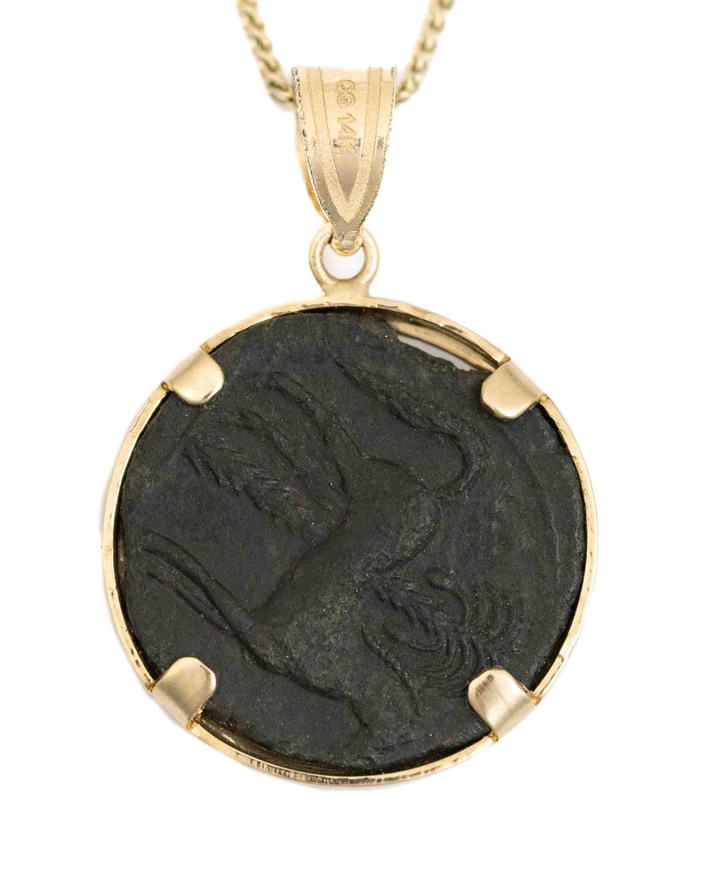 14k Gold Genuine Ancient Greek Coin Necklace (Tanit; 400-350 B.C.)