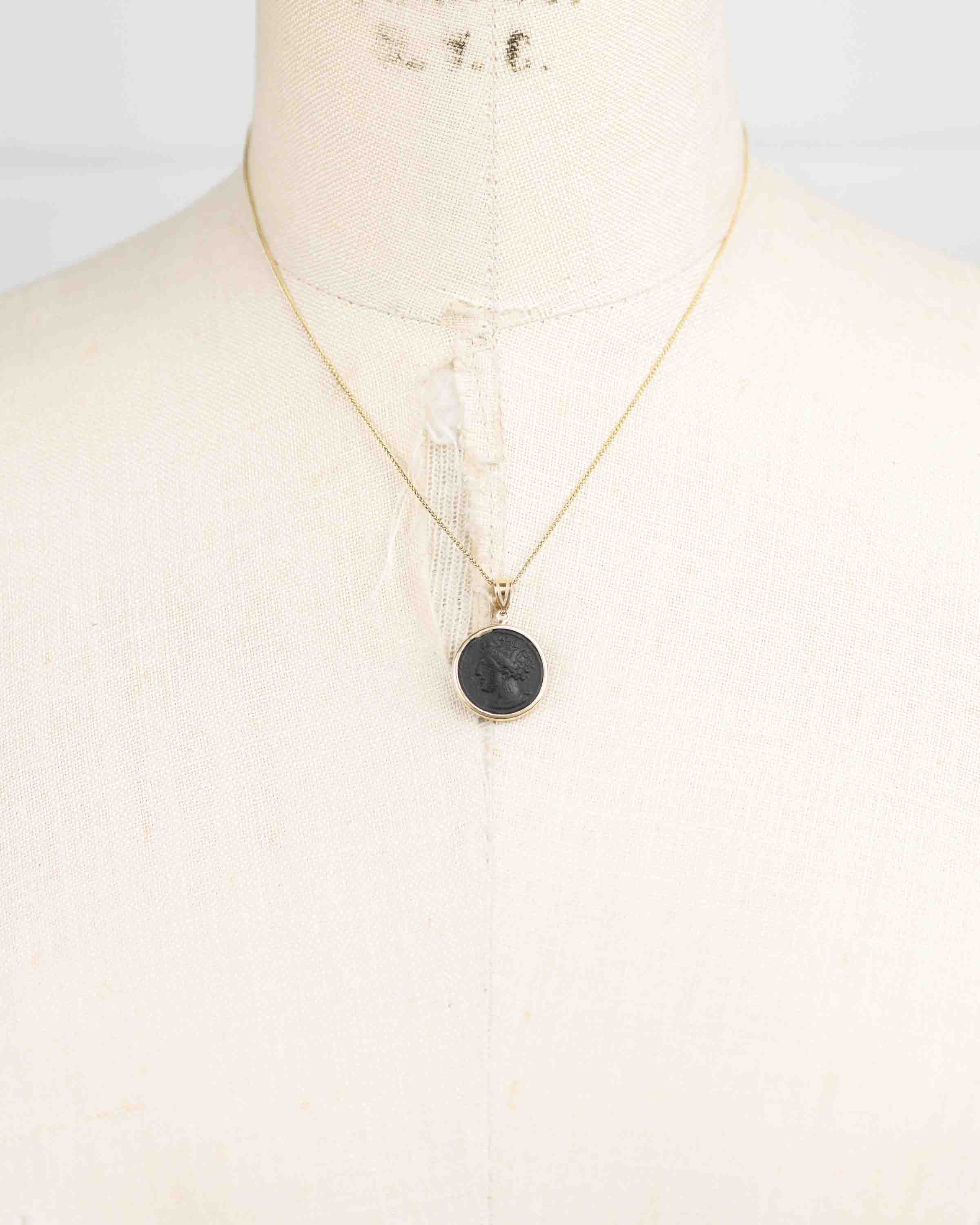 14k Gold Genuine Ancient Greek Coin Necklace (Tanit; 400-350 B.C.)