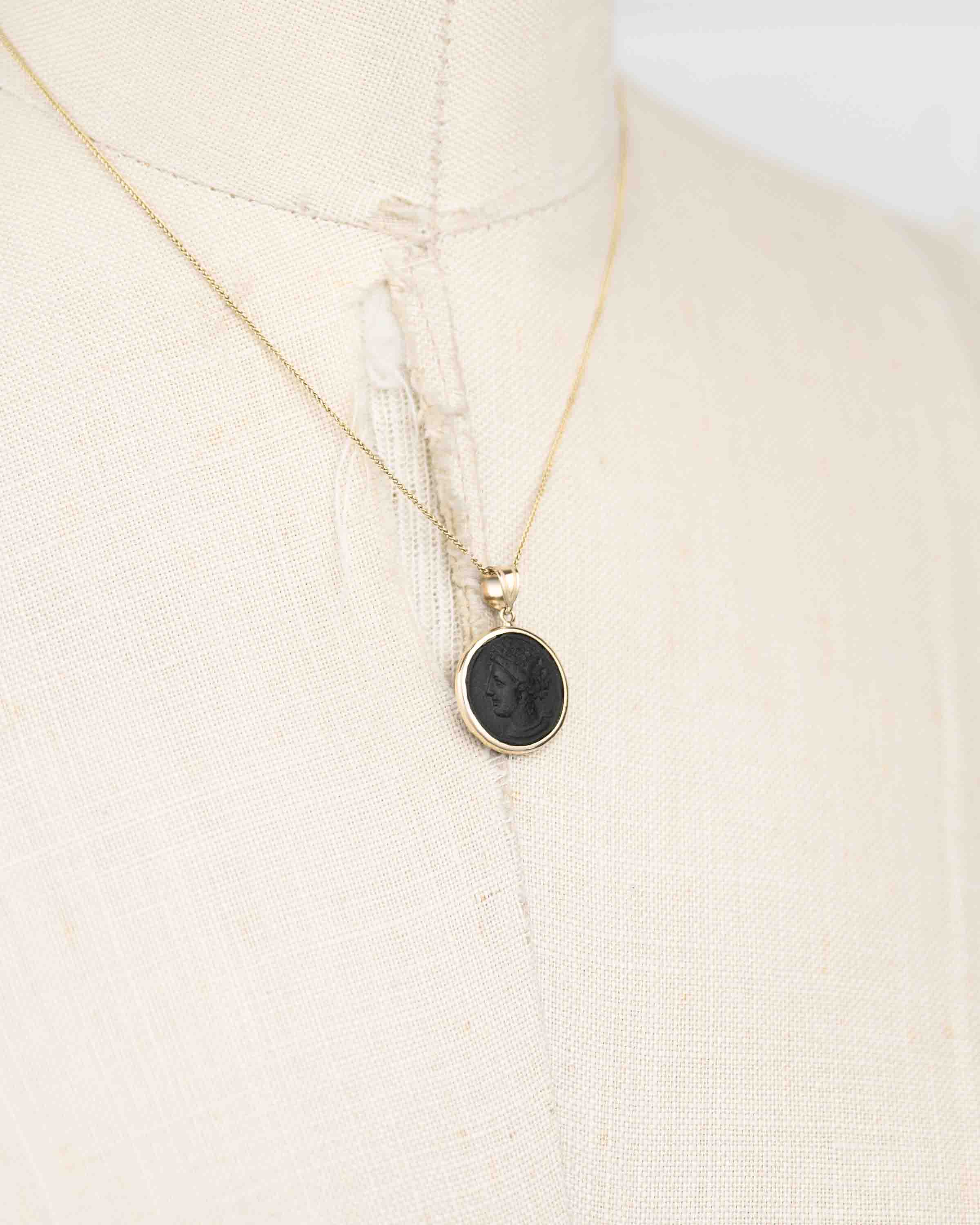 14k Gold Genuine Ancient Greek Coin Necklace (Tanit; 400-350 B.C.)