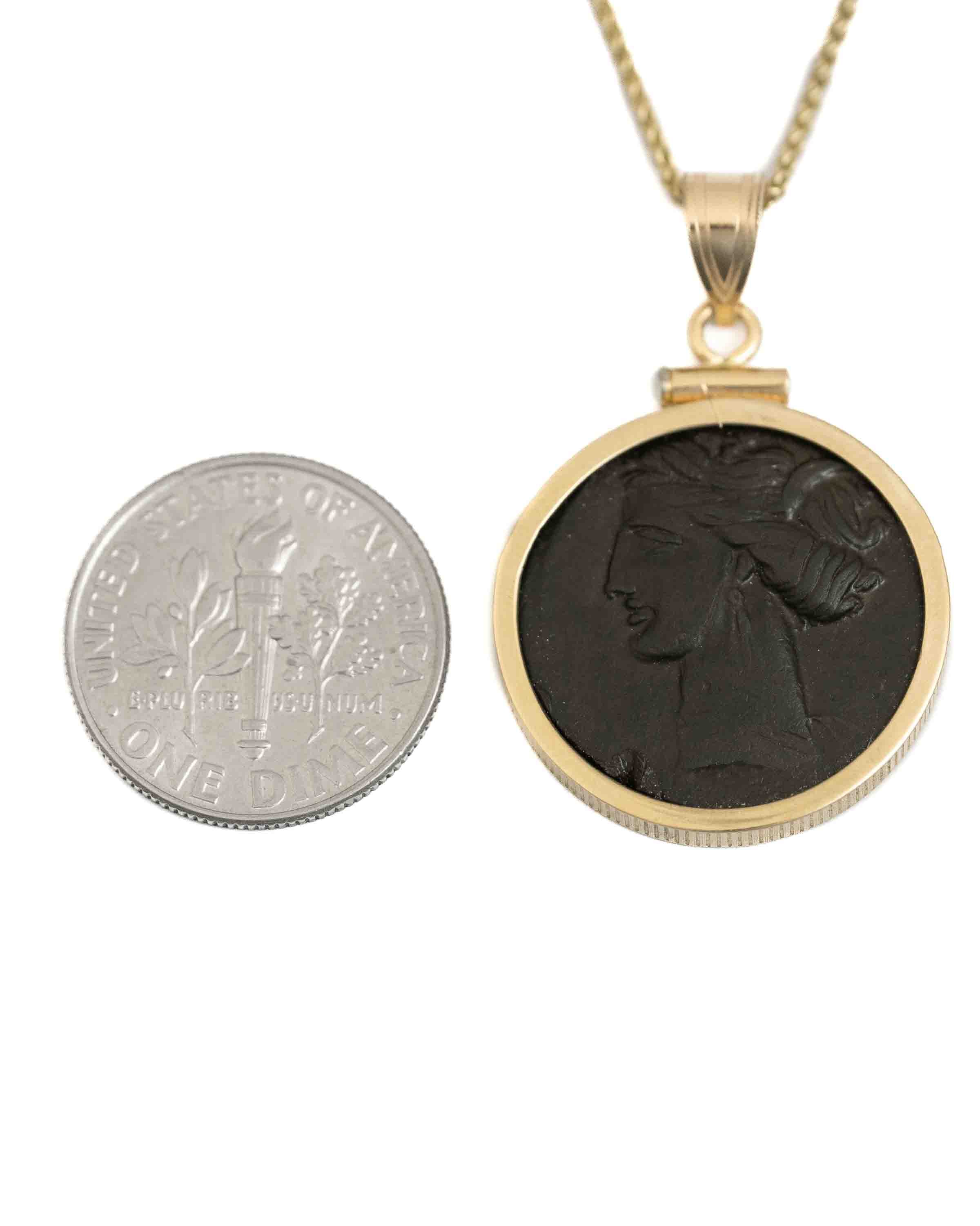 14k Gold Genuine Ancient Greek Coin Necklace (Tanit; 400-350 B.C.)