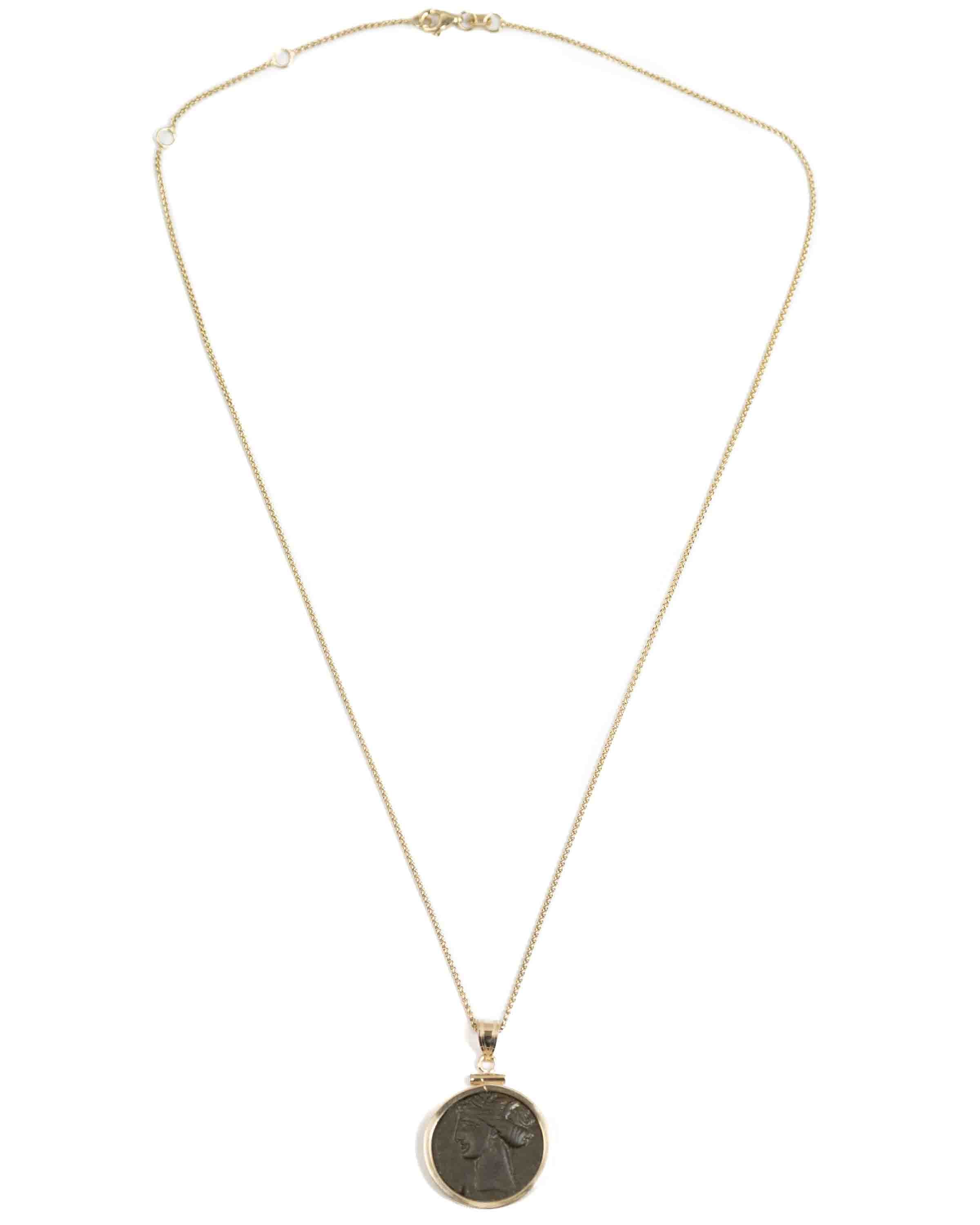 14k Gold Genuine Ancient Greek Coin Necklace (Tanit; 400-350 B.C.)