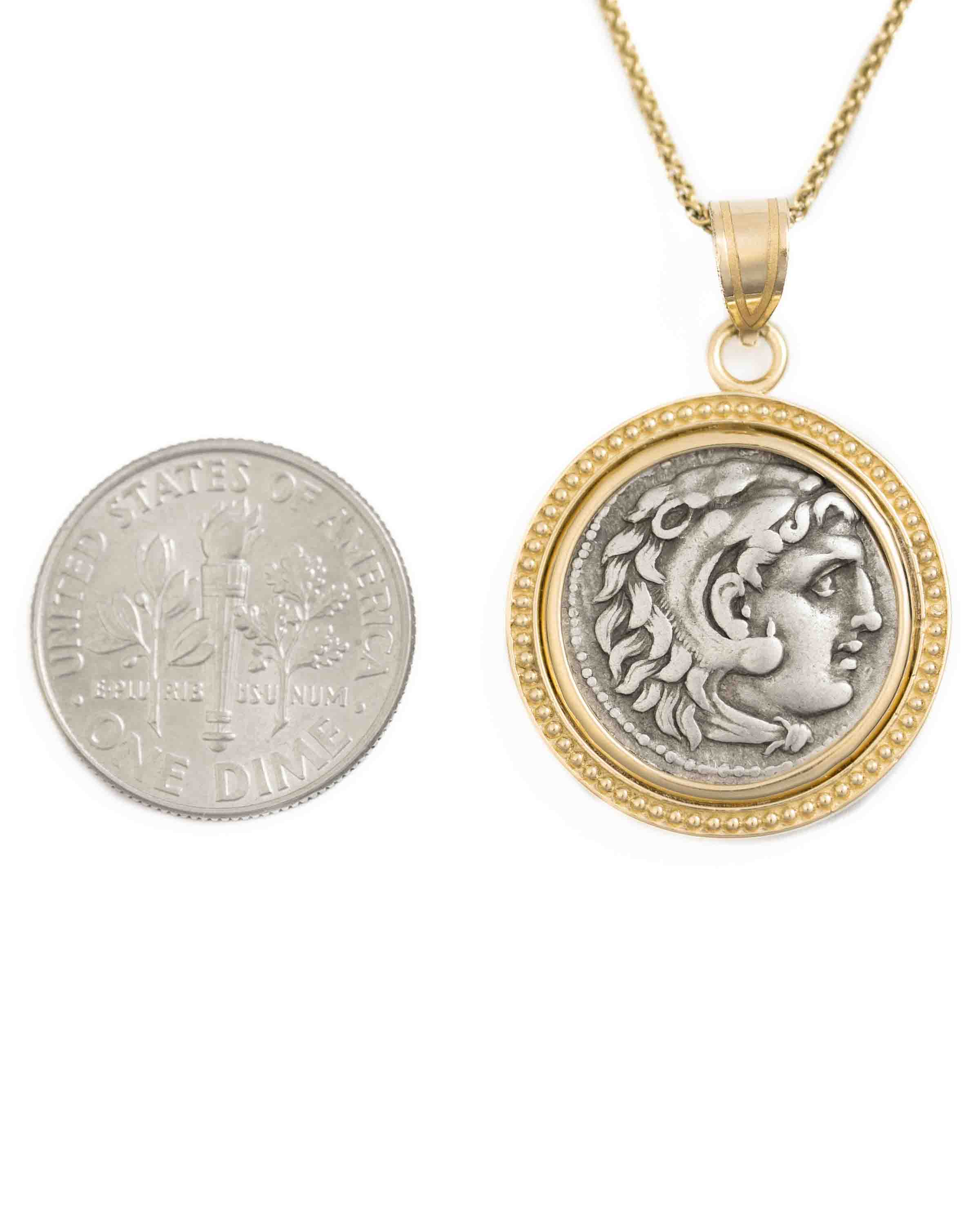 14k Gold Genuine Ancient Greek Coin Necklace (Alexander the Great; 336-323 B.C.)