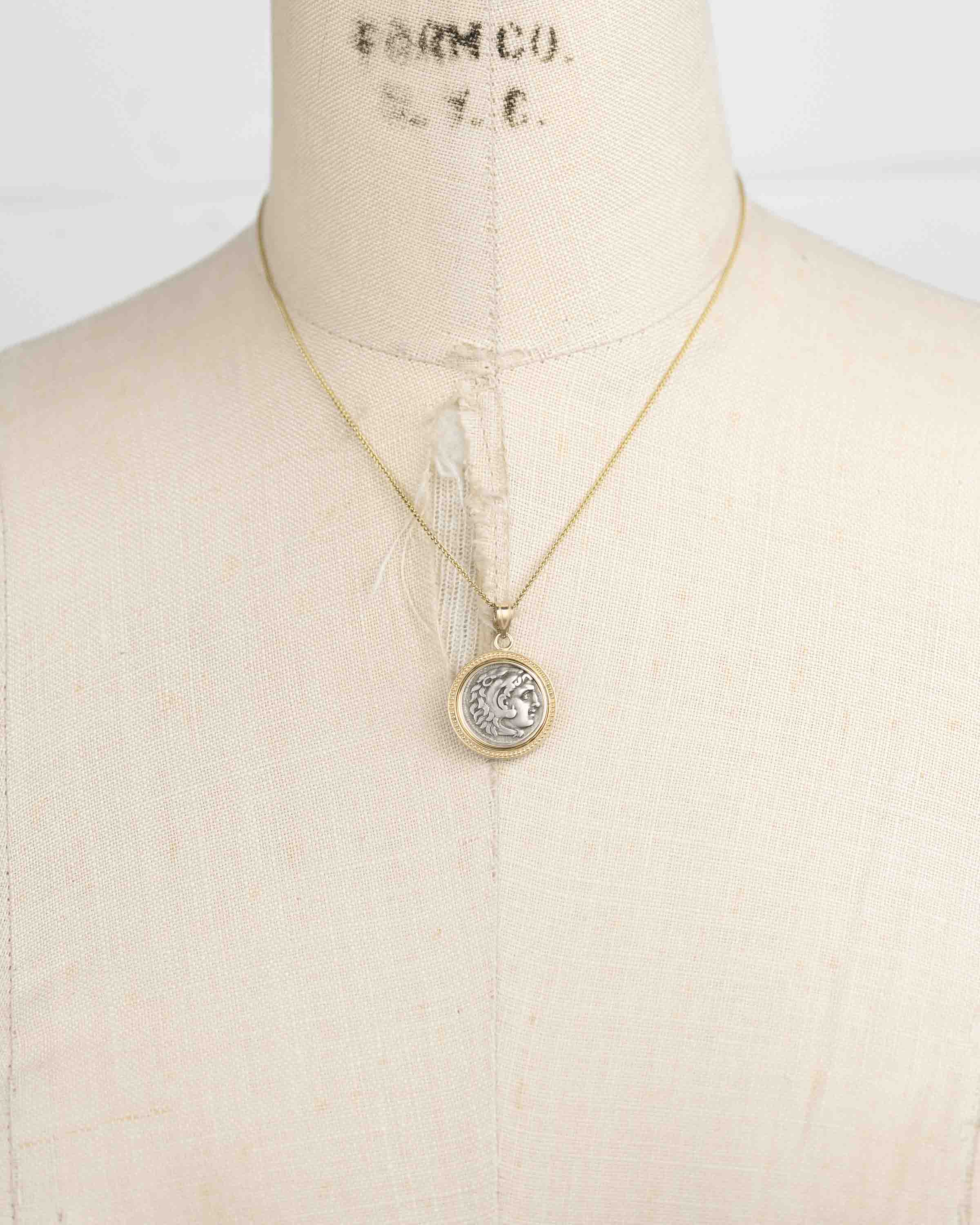 14k Gold Genuine Ancient Greek Coin Necklace (Alexander the Great; 336-323 B.C.)