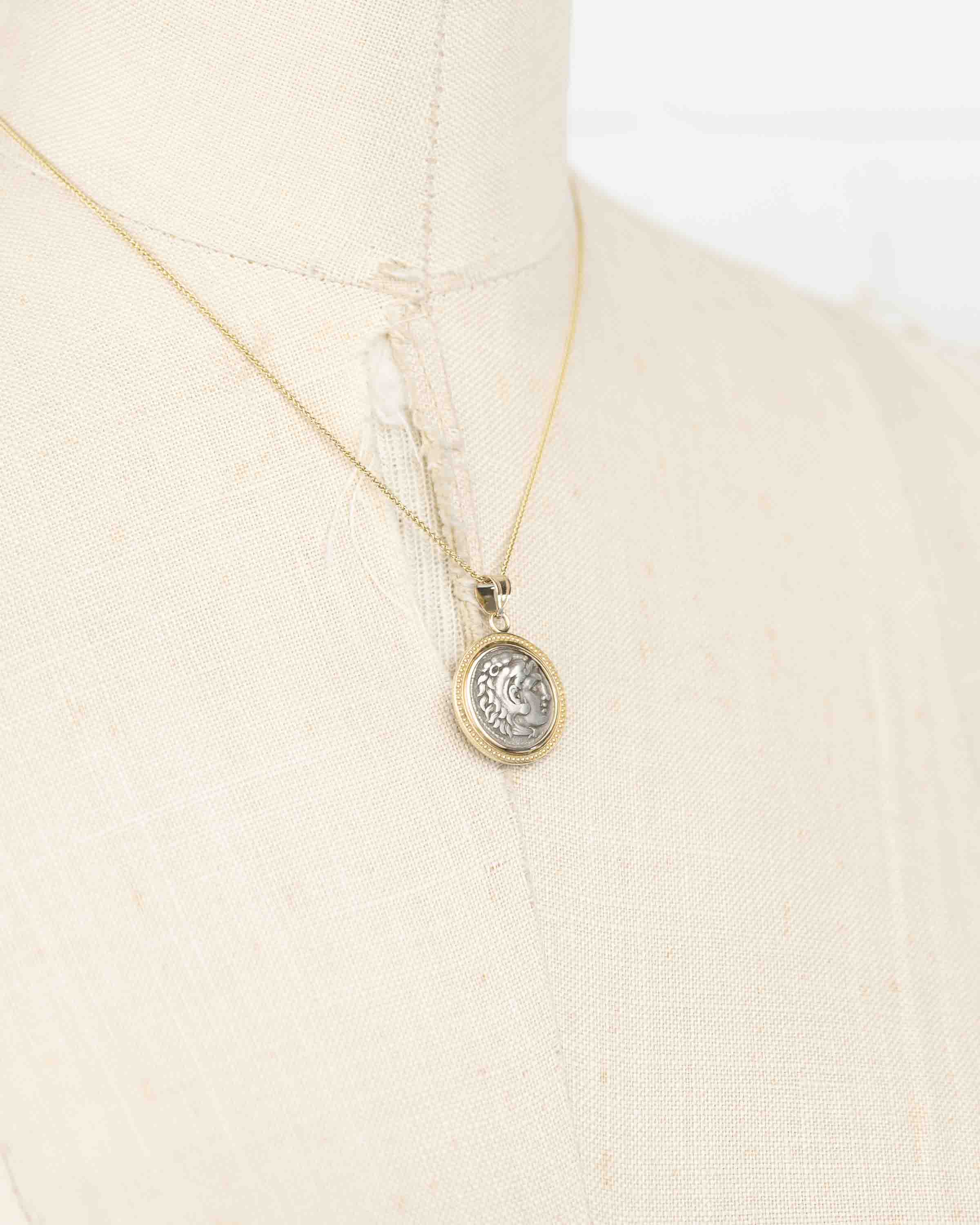 14k Gold Genuine Ancient Greek Coin Necklace (Alexander the Great; 336-323 B.C.)