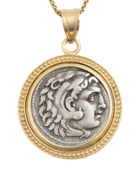 14k Gold Genuine Ancient Greek Coin Necklace (Alexander the Great; 336-323 B.C.)