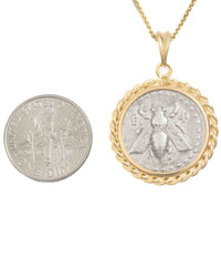 14k Gold Genuine Ancient Greek Coin Necklace (Artemis Bee; 202-150 B.C.)