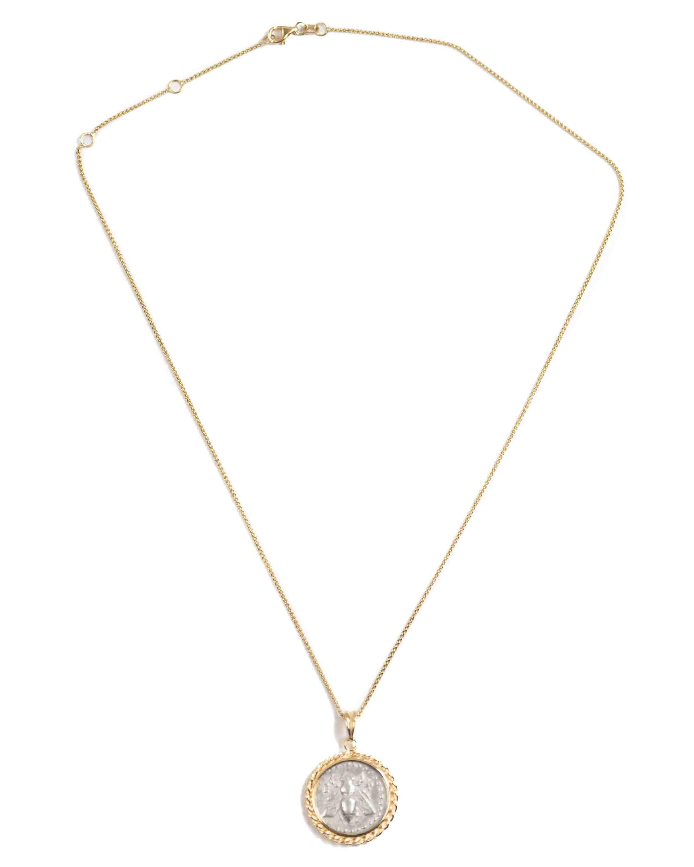 14k Gold Genuine Ancient Greek Coin Necklace (Artemis Bee; 202-150 B.C.)
