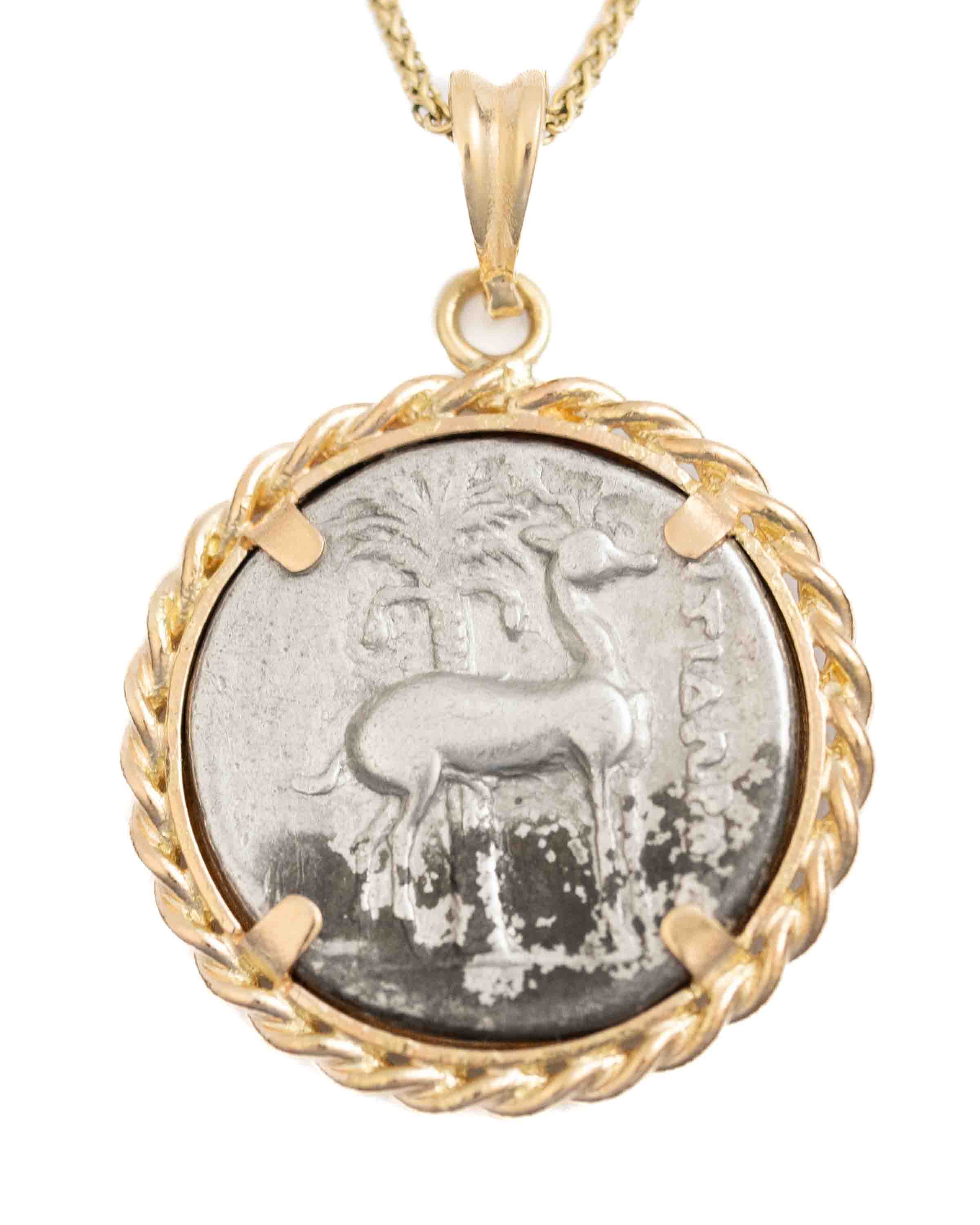 14k Gold Genuine Ancient Greek Coin Necklace (Artemis Bee; 202-150 B.C.)