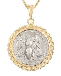 14k Gold Genuine Ancient Greek Coin Necklace (Artemis Bee; 202-150 B.C.)