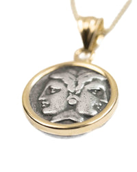14k Gold Genuine Ancient Greek Coin Necklace (Janus; 400-201 B.C.)