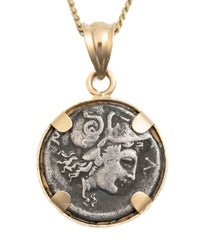 14k Gold Genuine Ancient Greek Coin Necklace (Janus; 400-201 B.C.)