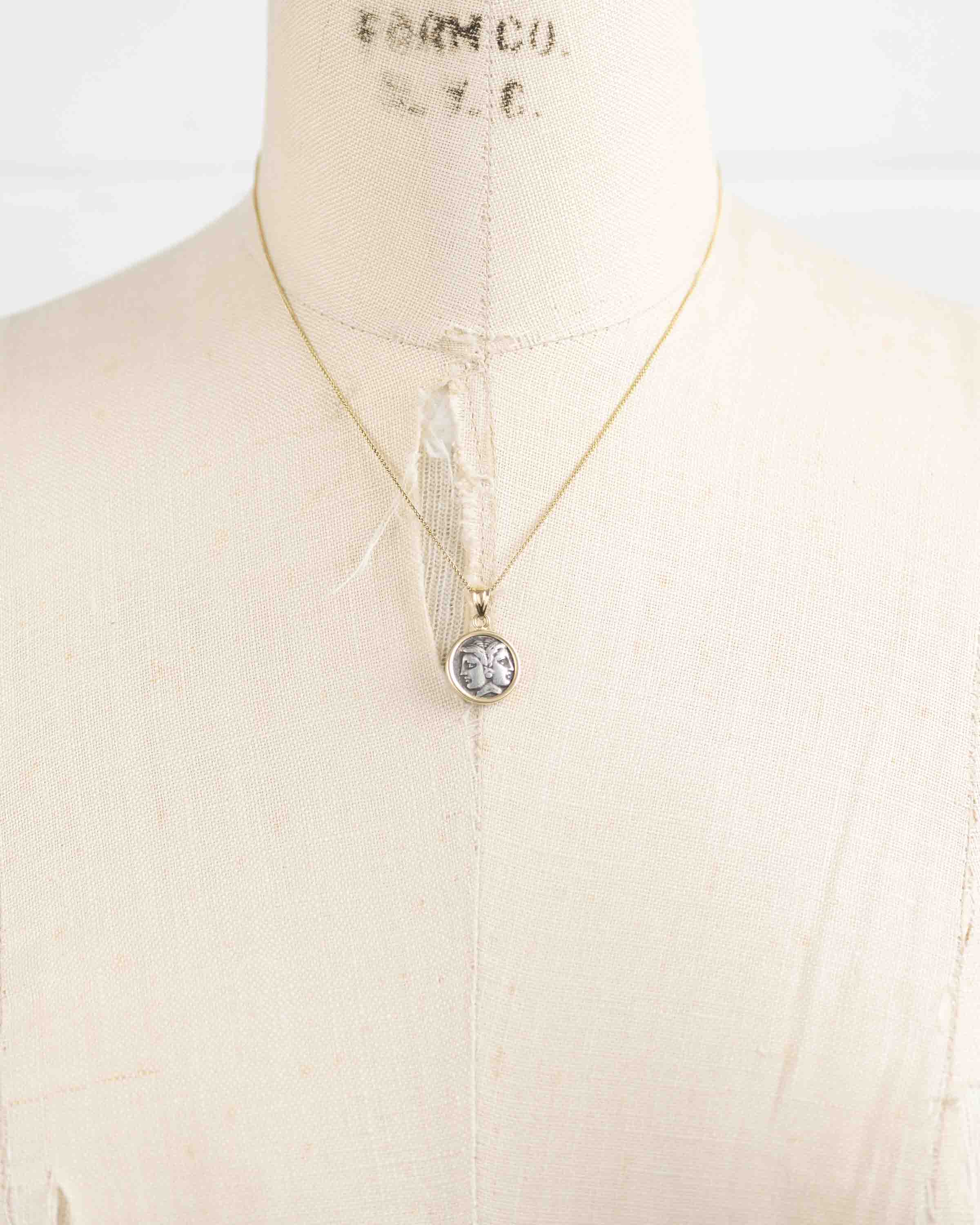 14k Gold Genuine Ancient Greek Coin Necklace (Janus; 400-201 B.C.)