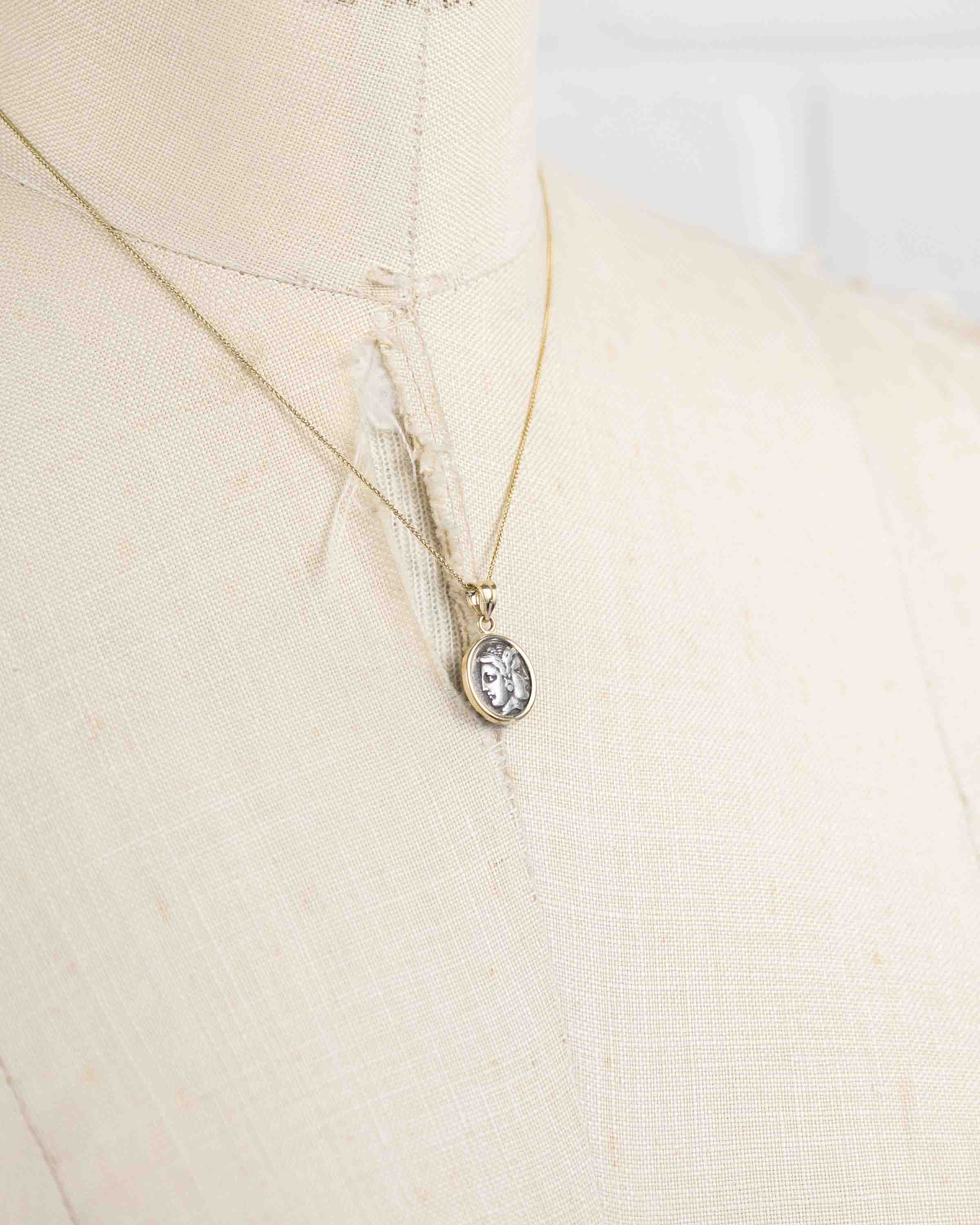 14k Gold Genuine Ancient Greek Coin Necklace (Janus; 400-201 B.C.)