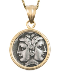 14k Gold Genuine Ancient Greek Coin Necklace (Janus; 400-201 B.C.)