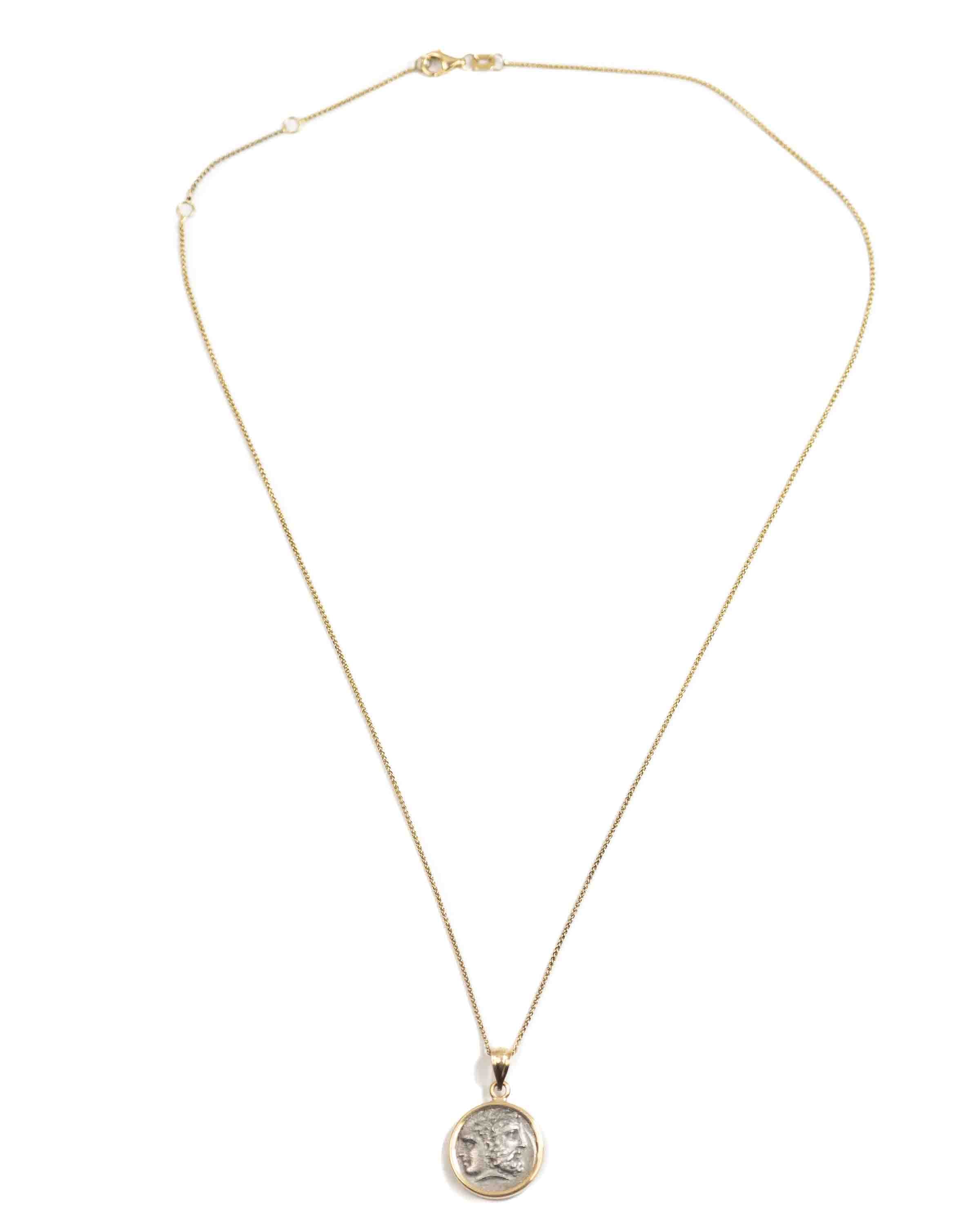 14k Gold Genuine Ancient Greek Coin Necklace (Zeus/Hera; 400-301 B.C.)