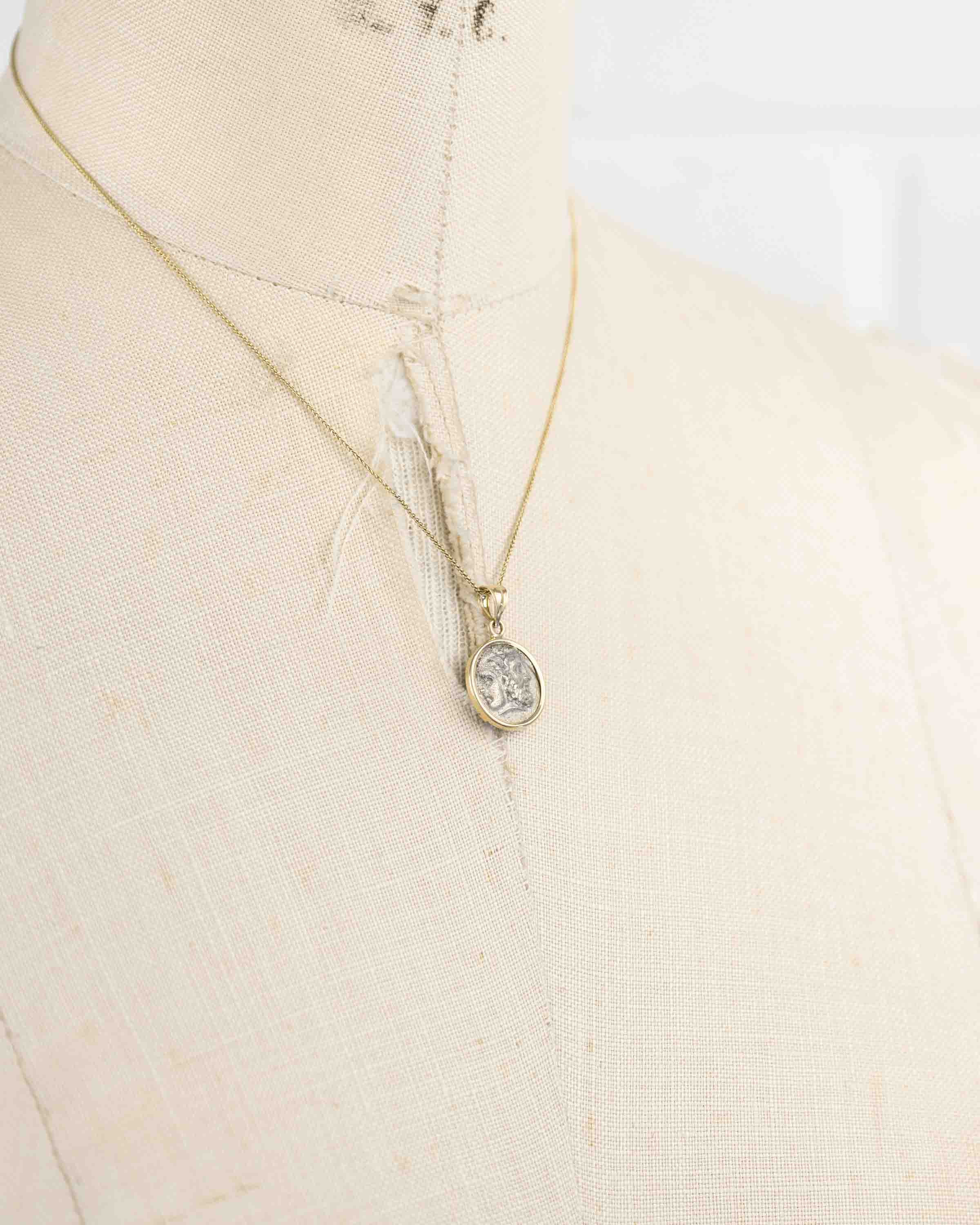 14k Gold Genuine Ancient Greek Coin Necklace (Zeus/Hera; 400-301 B.C.)