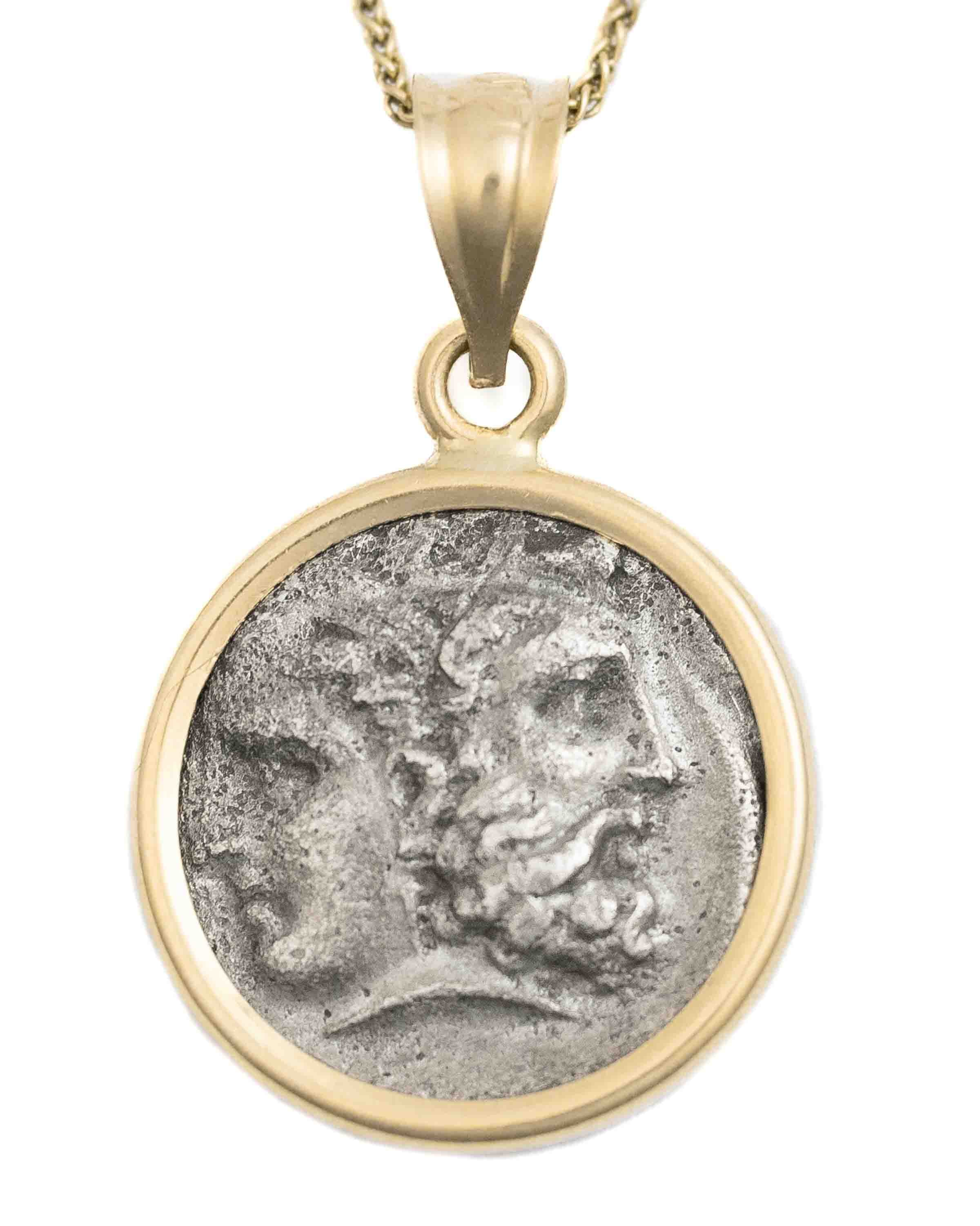 14k Gold Genuine Ancient Greek Coin Necklace (Zeus/Hera; 400-301 B.C.)