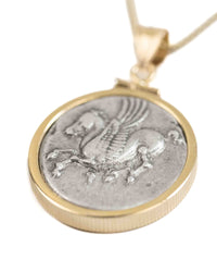 14k Gold Genuine Ancient Greek Coin Necklace (Pegasus/Athena; 375-300 B.C.)
