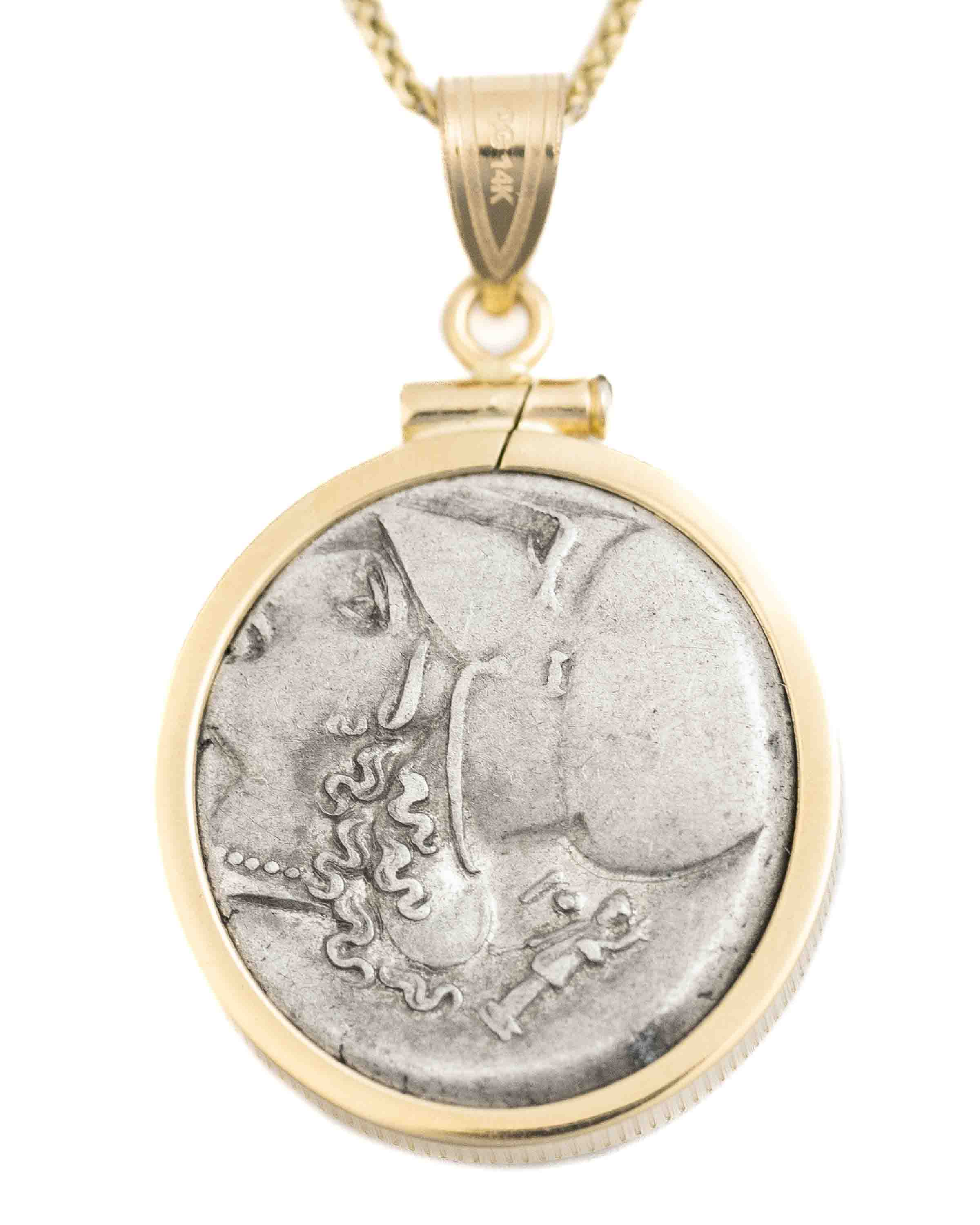 14k Gold Genuine Ancient Greek Coin Necklace (Pegasus/Athena; 375-300 B.C.)