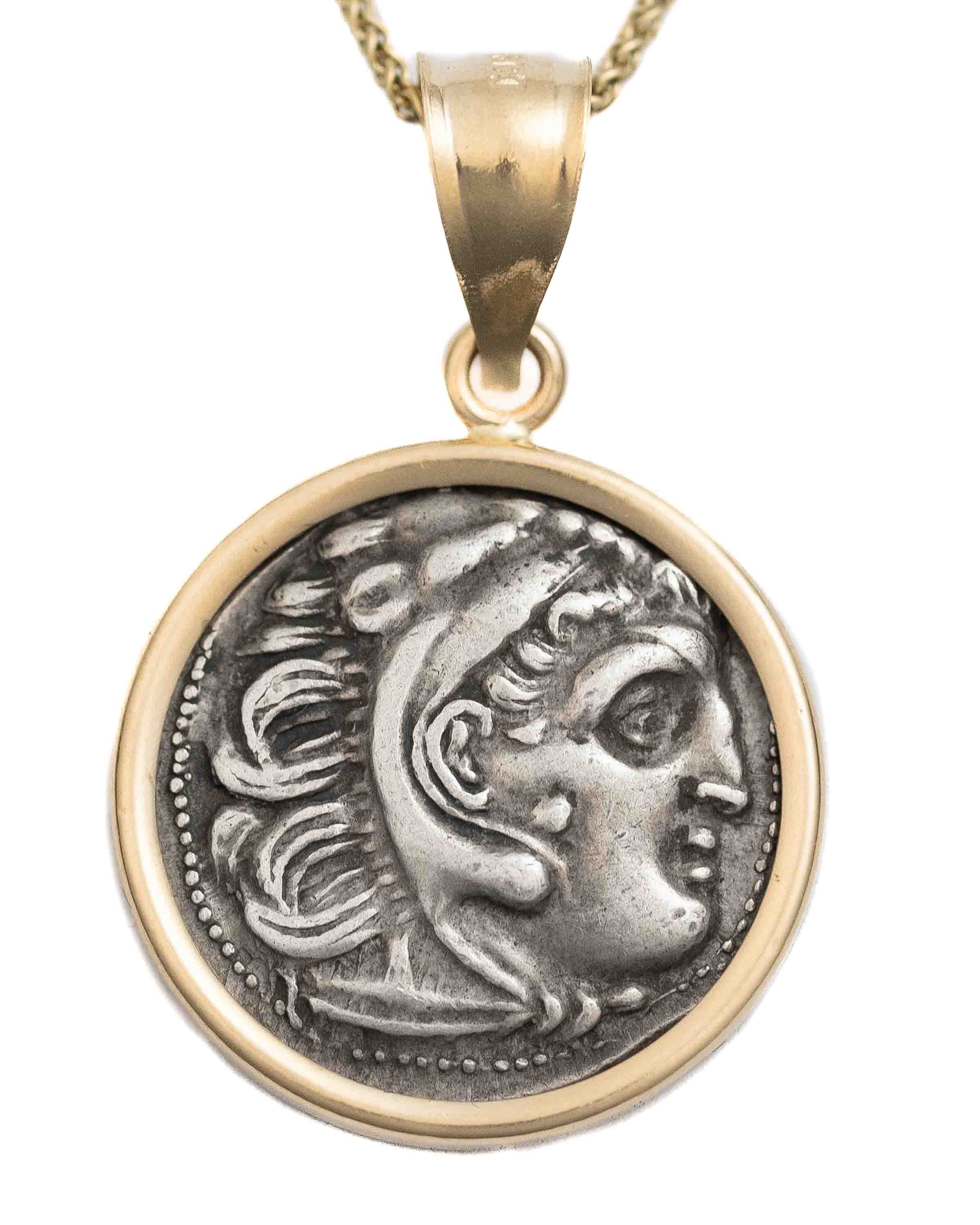 14k Gold Genuine Ancient Greek Coin Necklace (Alexander the Great; 336-323 B.C.)