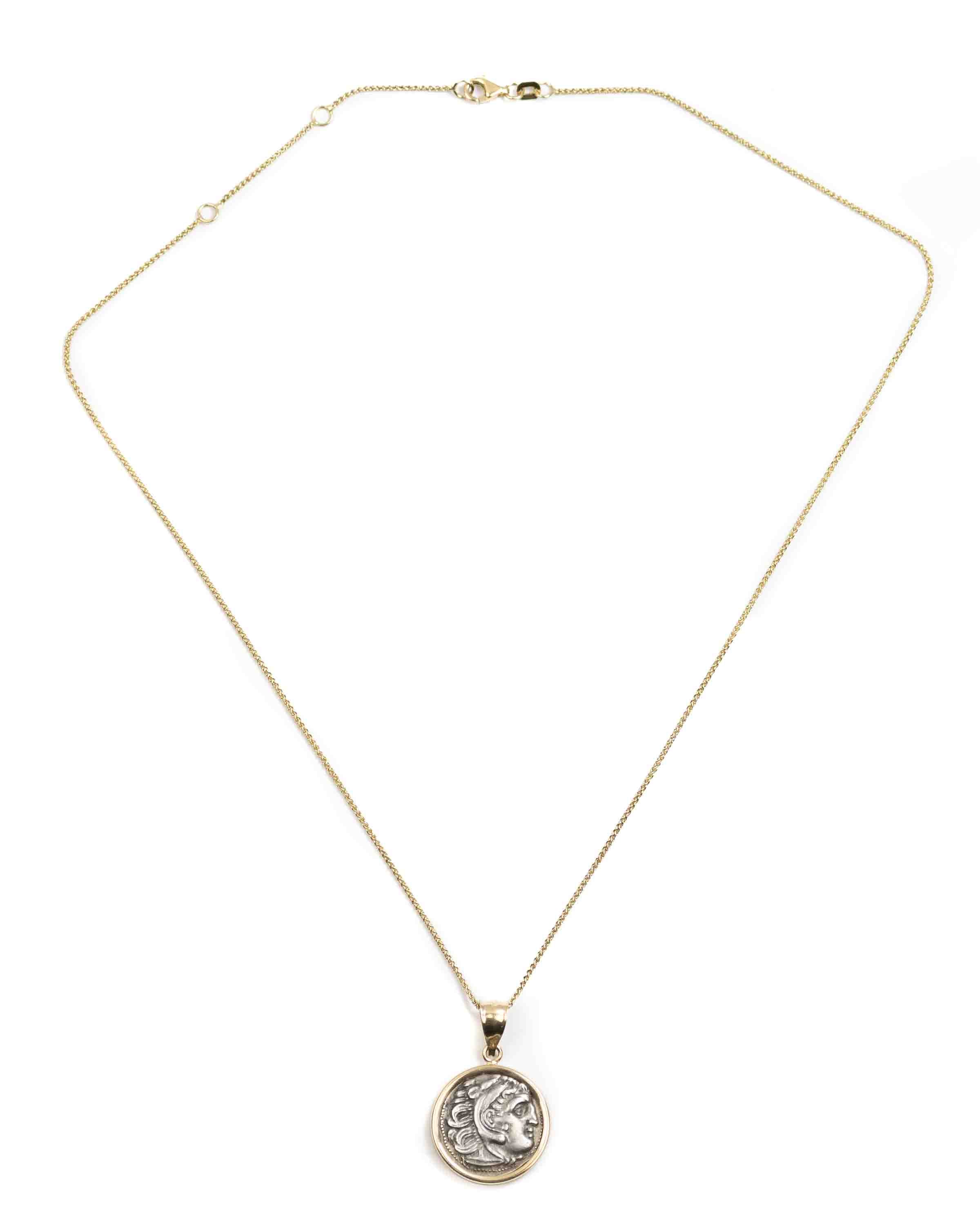 14k Gold Genuine Ancient Greek Coin Necklace (Alexander the Great; 336-323 B.C.)