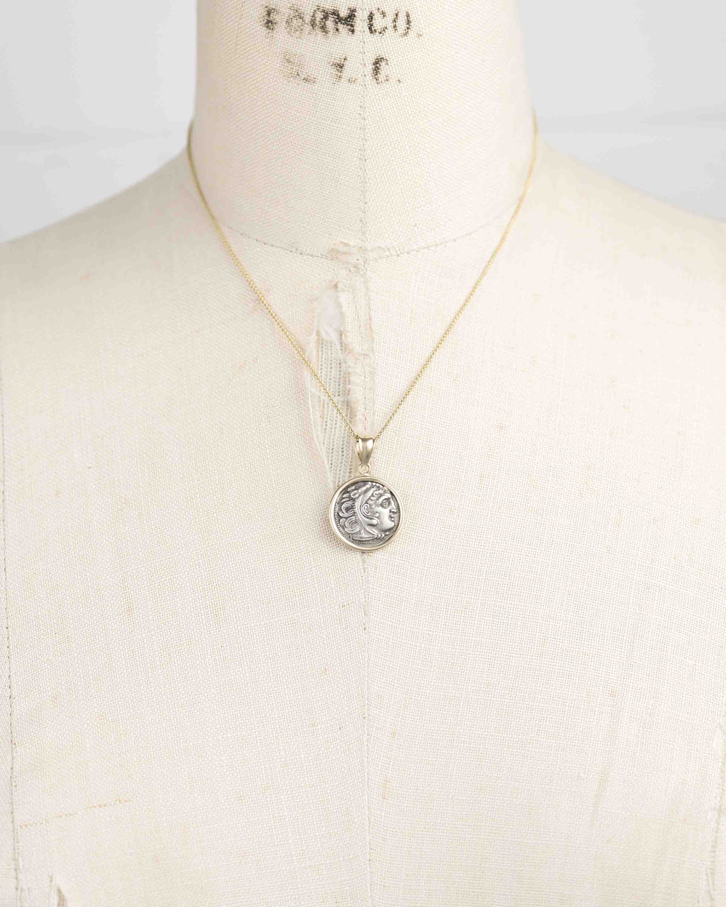 14k Gold Genuine Ancient Greek Coin Necklace (Alexander the Great; 336-323 B.C.)