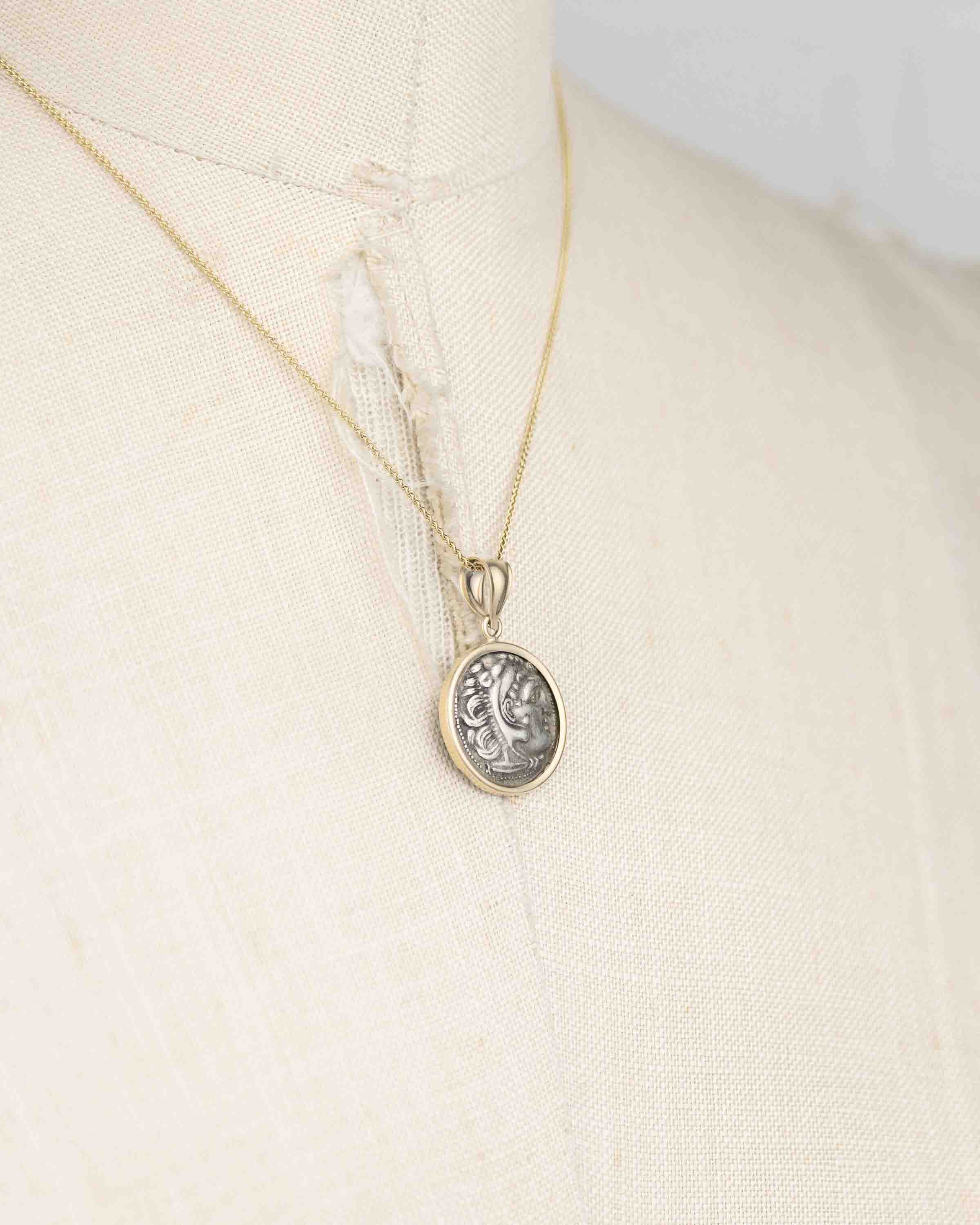 14k Gold Genuine Ancient Greek Coin Necklace (Alexander the Great; 336-323 B.C.)