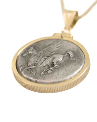 14k Gold Genuine Ancient Greek Coin Necklace (Pegasus/Athena; 375-300 B.C.)