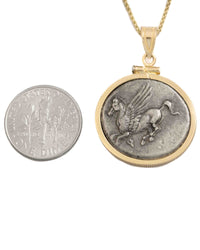14k Gold Genuine Ancient Greek Coin Necklace (Pegasus/Athena; 375-300 B.C.)