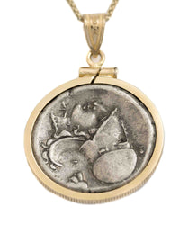 14k Gold Genuine Ancient Greek Coin Necklace (Pegasus/Athena; 375-300 B.C.)
