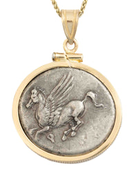 14k Gold Genuine Ancient Greek Coin Necklace (Pegasus/Athena; 375-300 B.C.)