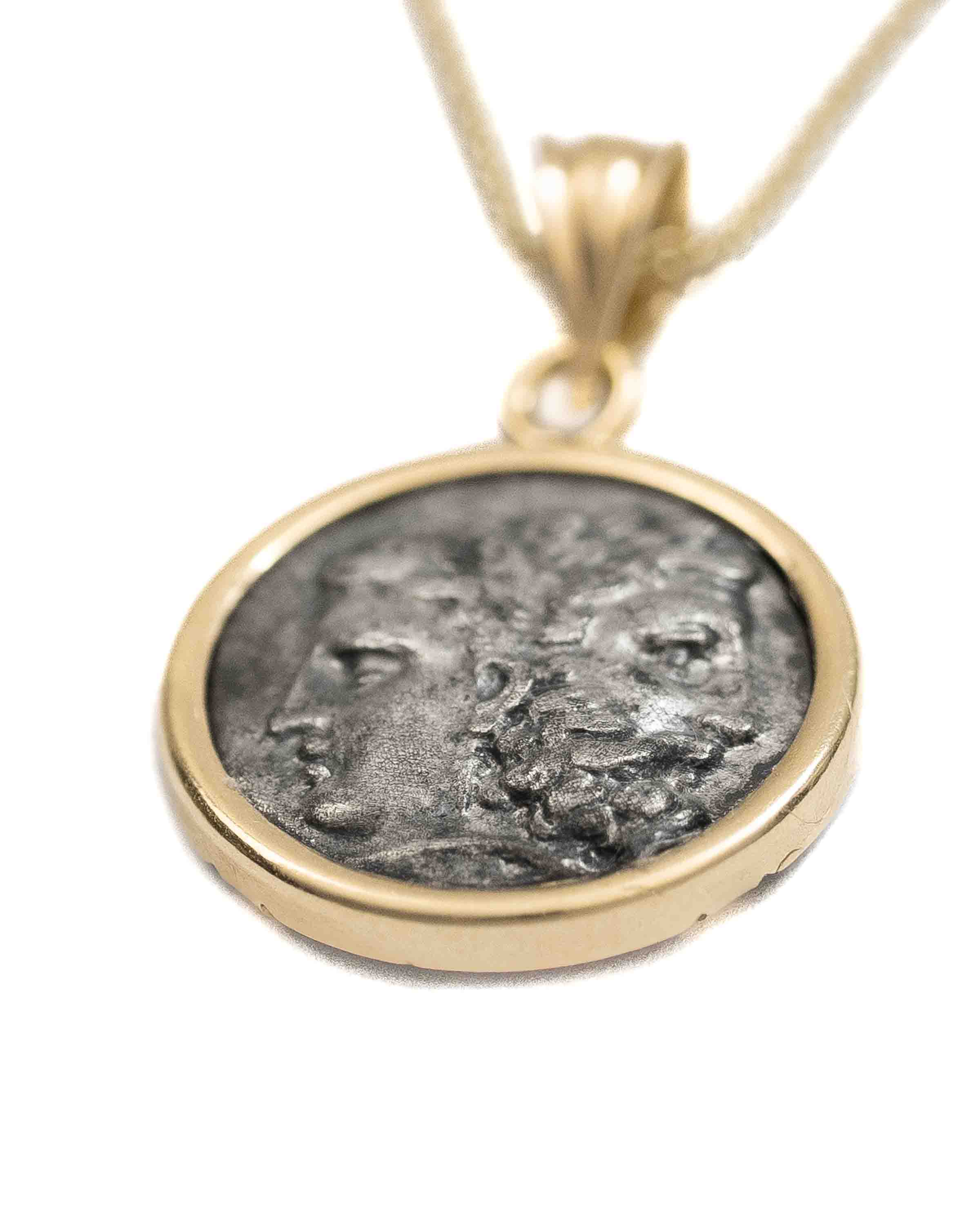 14k Gold Genuine Ancient Greek Coin Necklace (Zeus/Hera; 500-301 B.C.)