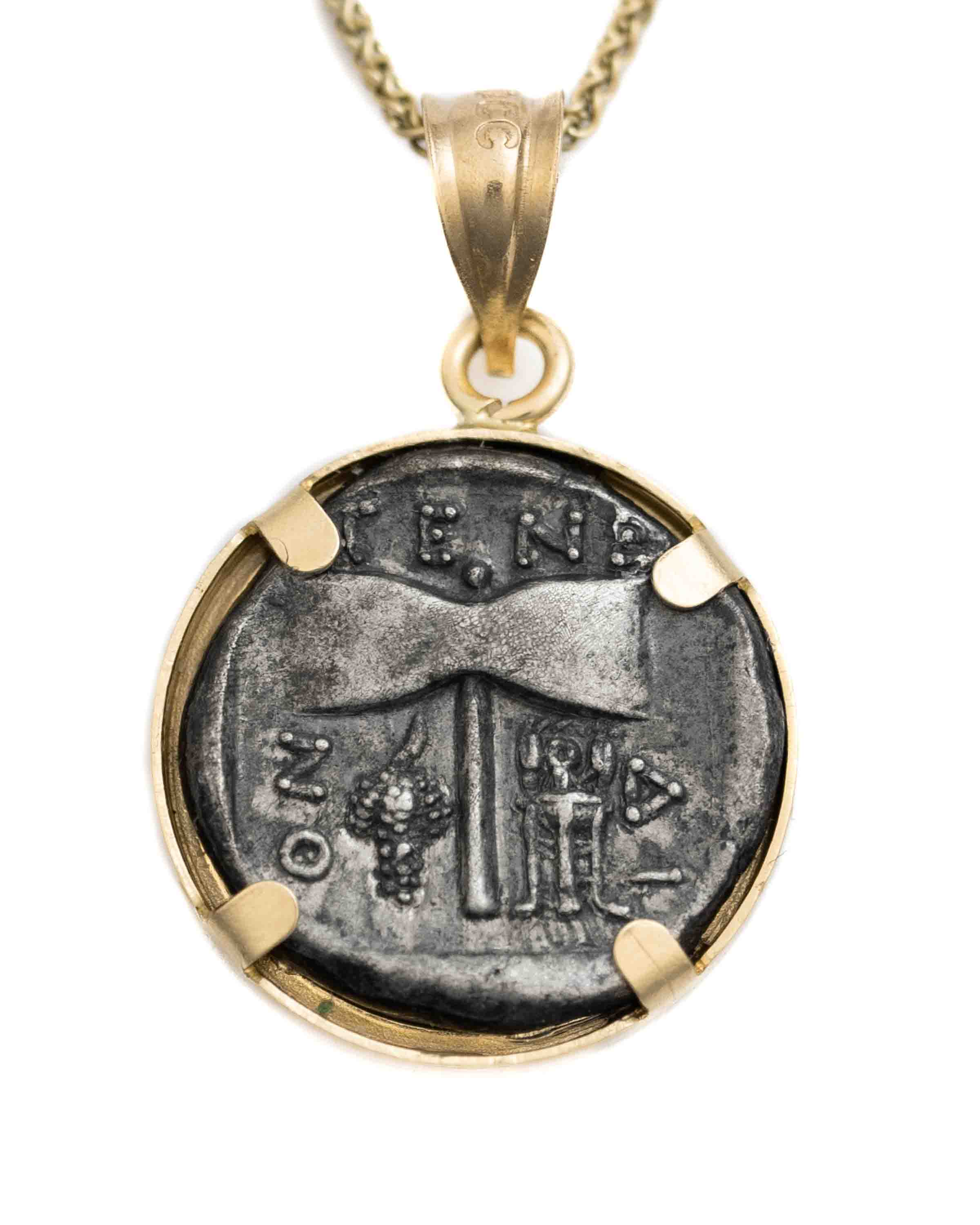 14k Gold Genuine Ancient Greek Coin Necklace (Zeus/Hera; 500-301 B.C.)