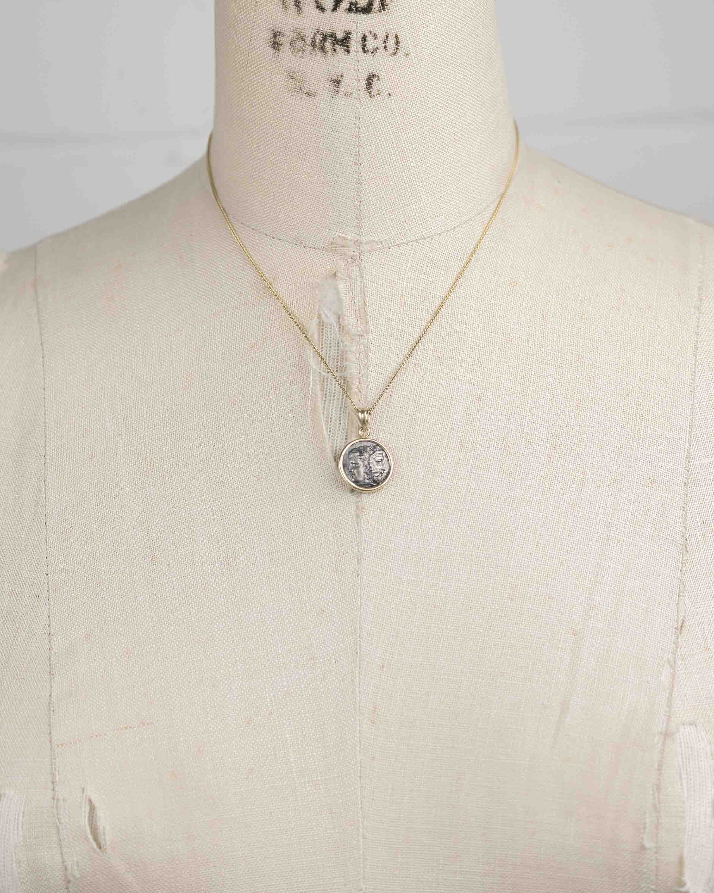 14k Gold Genuine Ancient Greek Coin Necklace (Zeus/Hera; 500-301 B.C.)