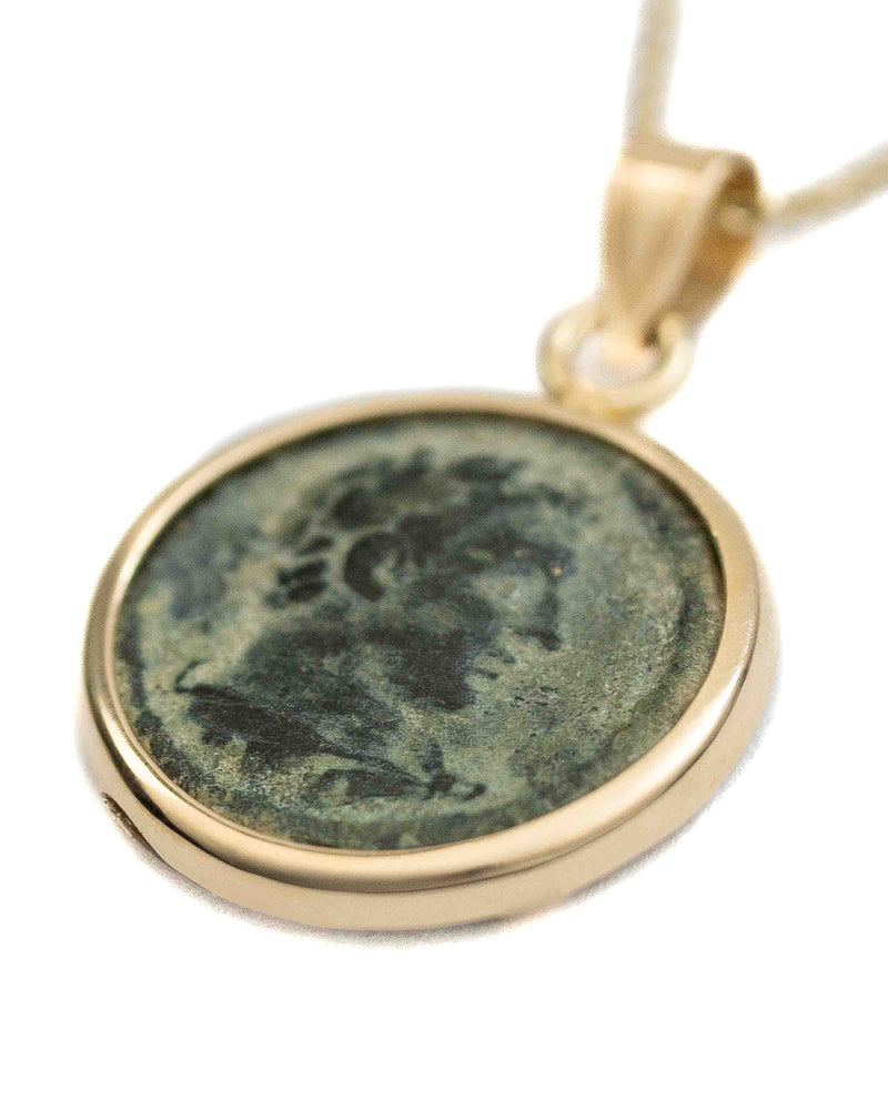 14k Gold Genuine Ancient Greek Coin Necklace (Heracles; 117-138 A.D.)