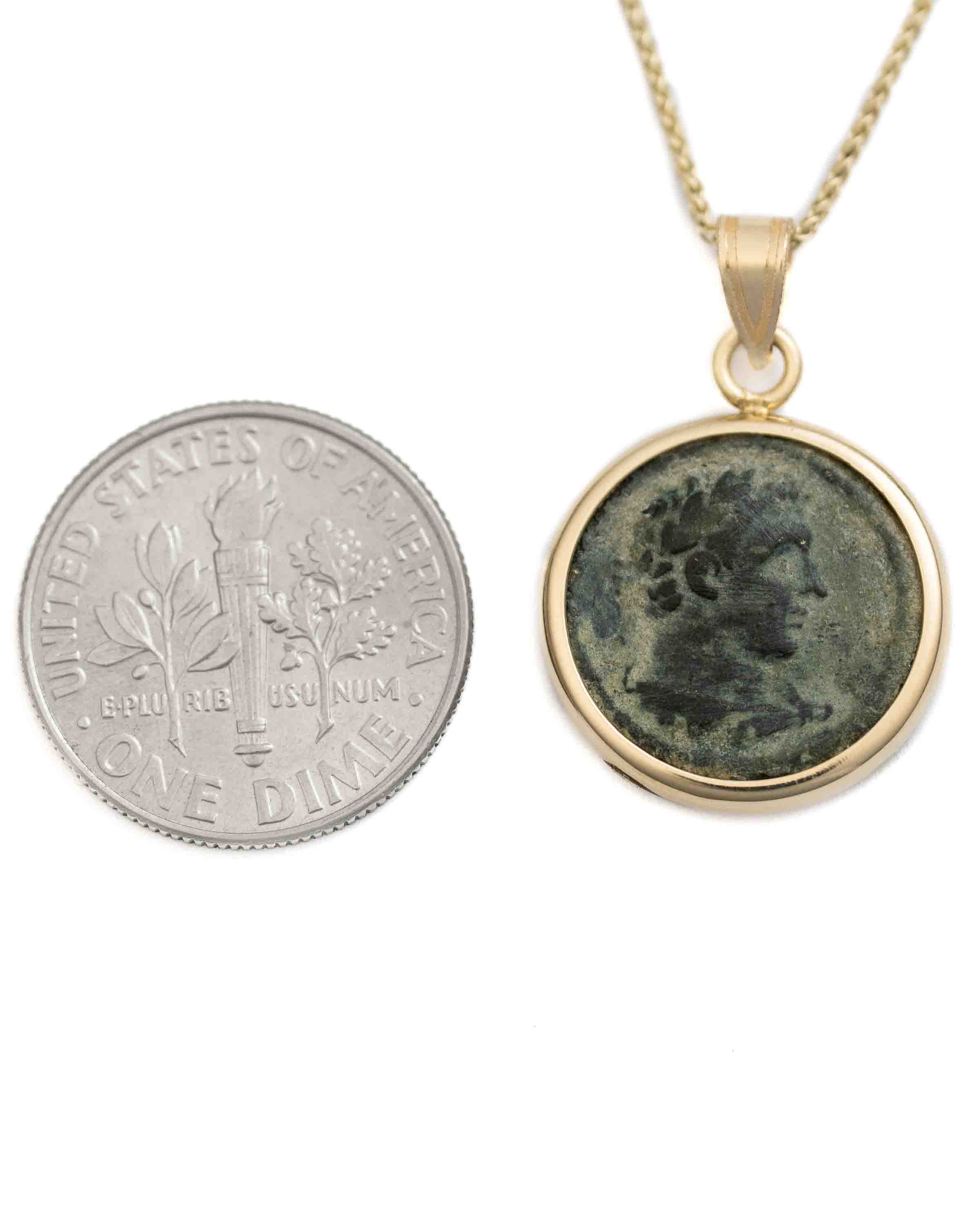 14k Gold Genuine Ancient Greek Coin Necklace (Heracles; 117-138 A.D.)