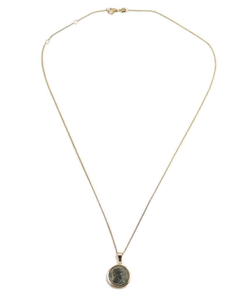 14k Gold Genuine Ancient Greek Coin Necklace (Heracles; 117-138 A.D.)